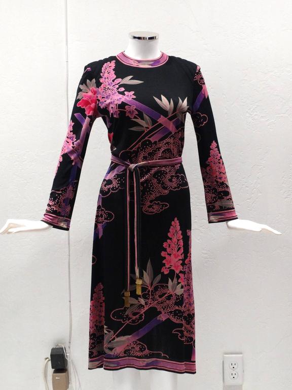 1970s Leonard Paris Silk Jersey Dress with Tassle Belt at 1stDibs
