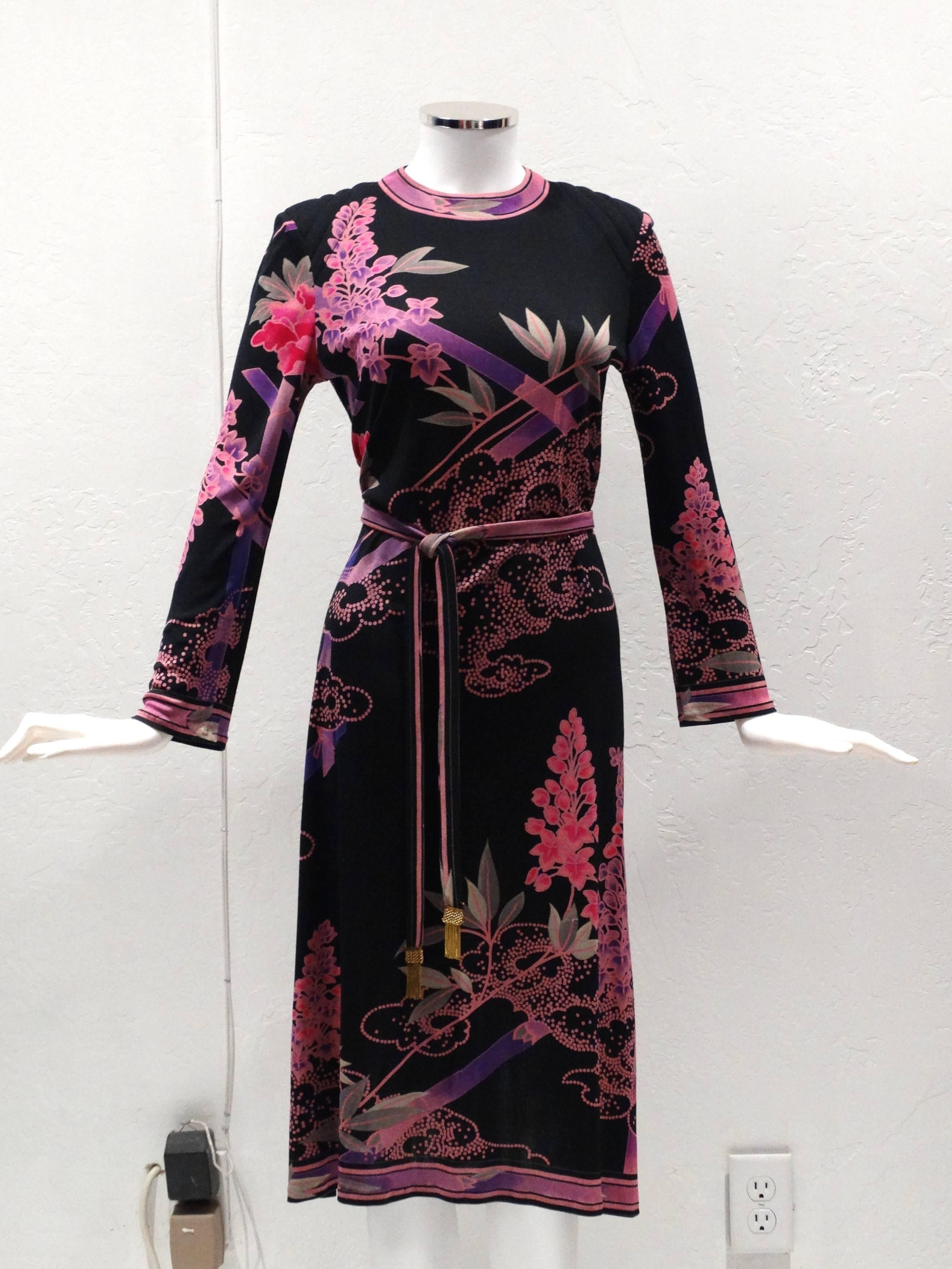 Women's 1970s Leonard Paris Silk Jersey Dress with Tassle Belt