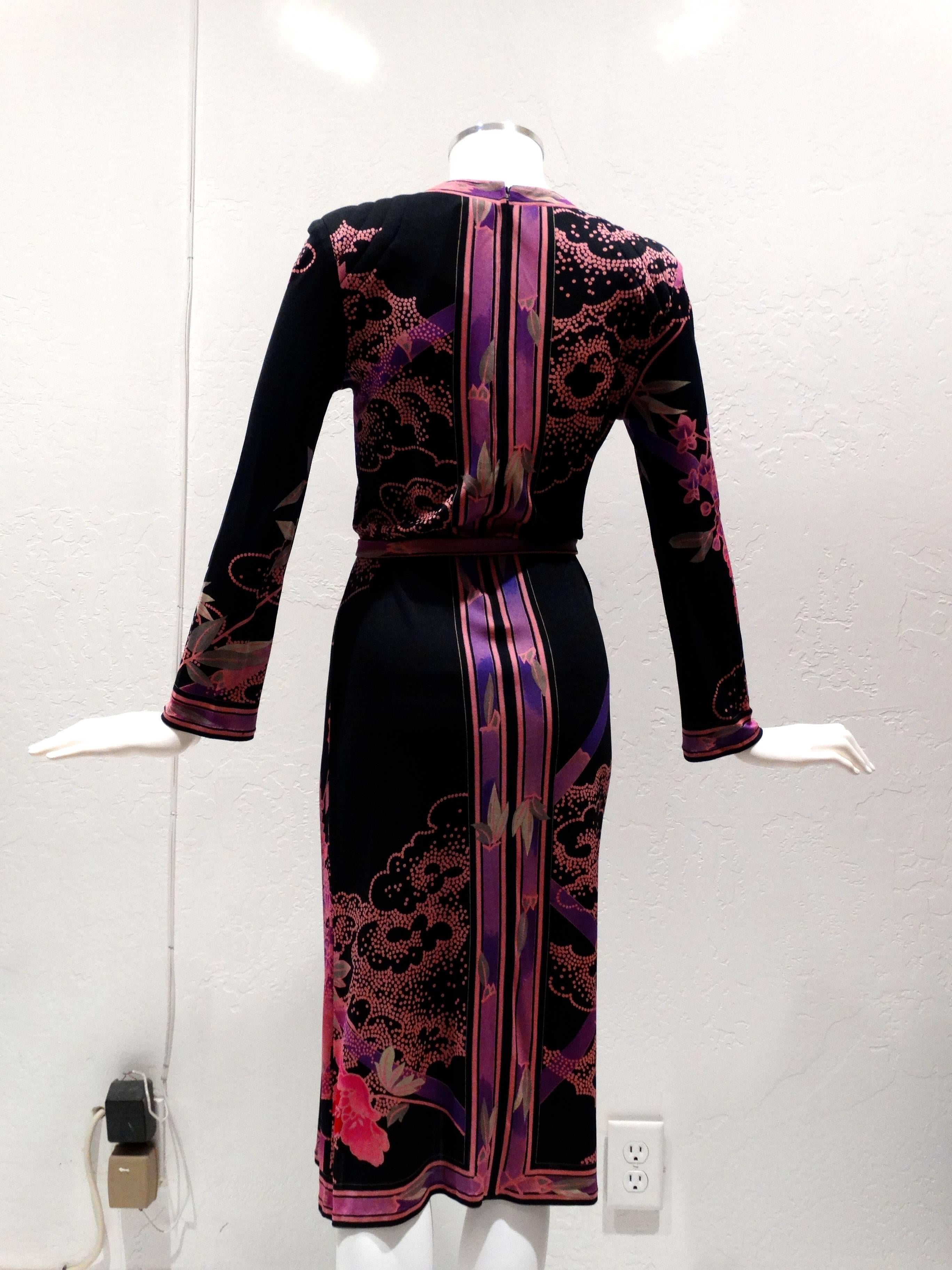 1970s Leonard Paris Silk Jersey Dress with Tassle Belt 2