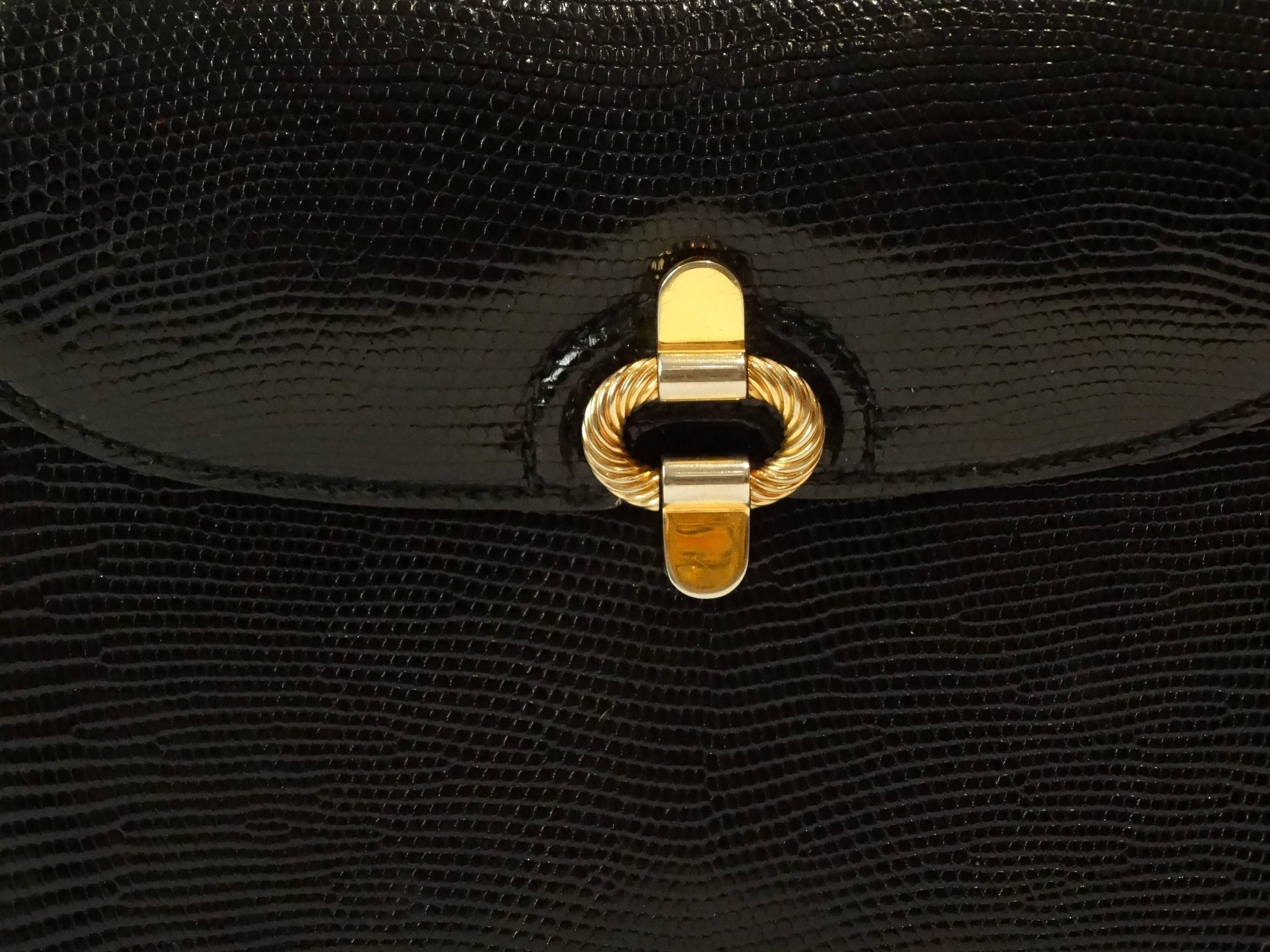 1970s Gucci Black Lizard Box Top Handle Bag In Excellent Condition In Scottsdale, AZ
