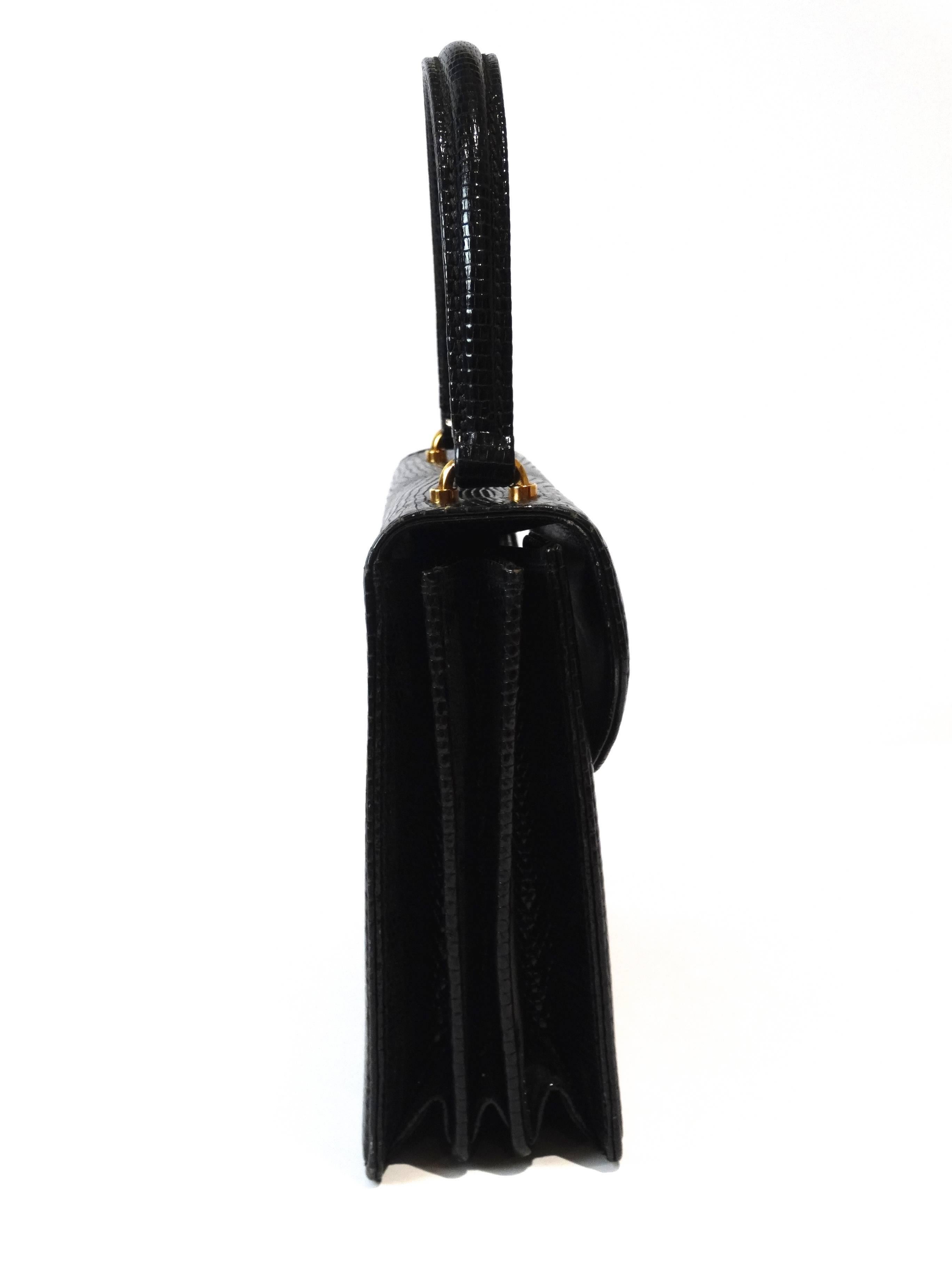 1970s Gucci Black Lizard Box Top Handle Bag 1