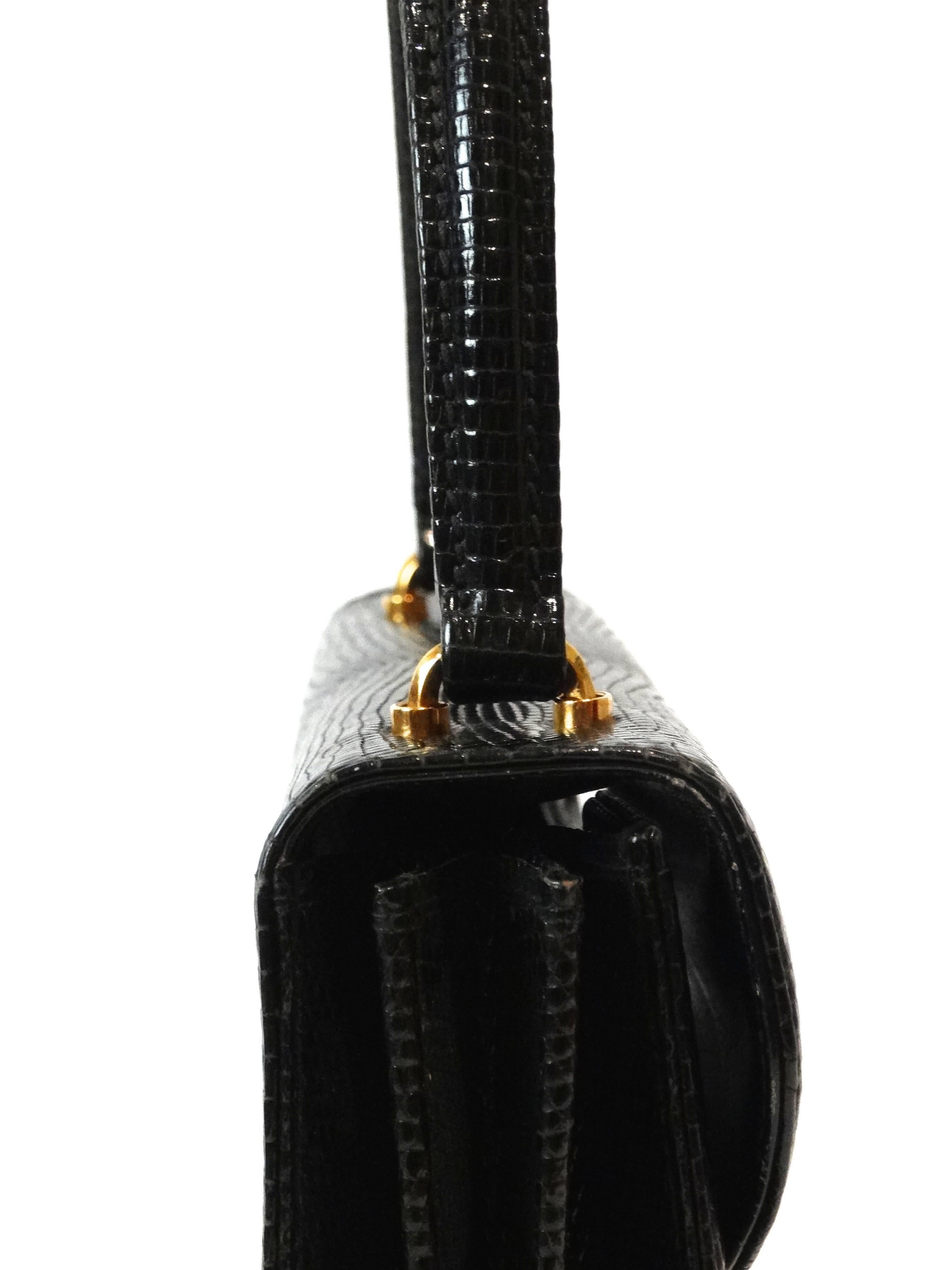 Women's 1970s Gucci Black Lizard Box Top Handle Bag
