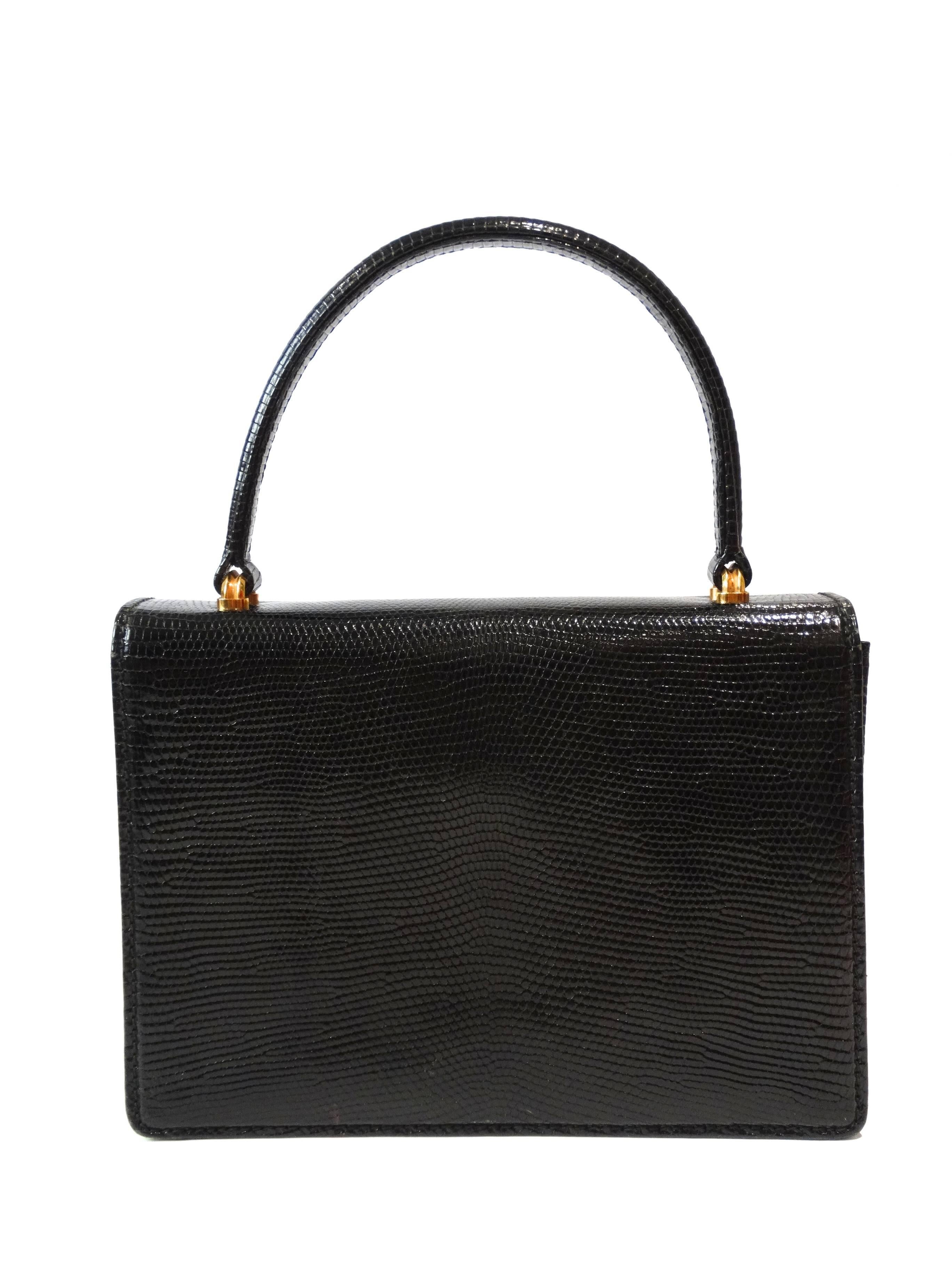 1970s Gucci Black Lizard Box Top Handle Bag 6