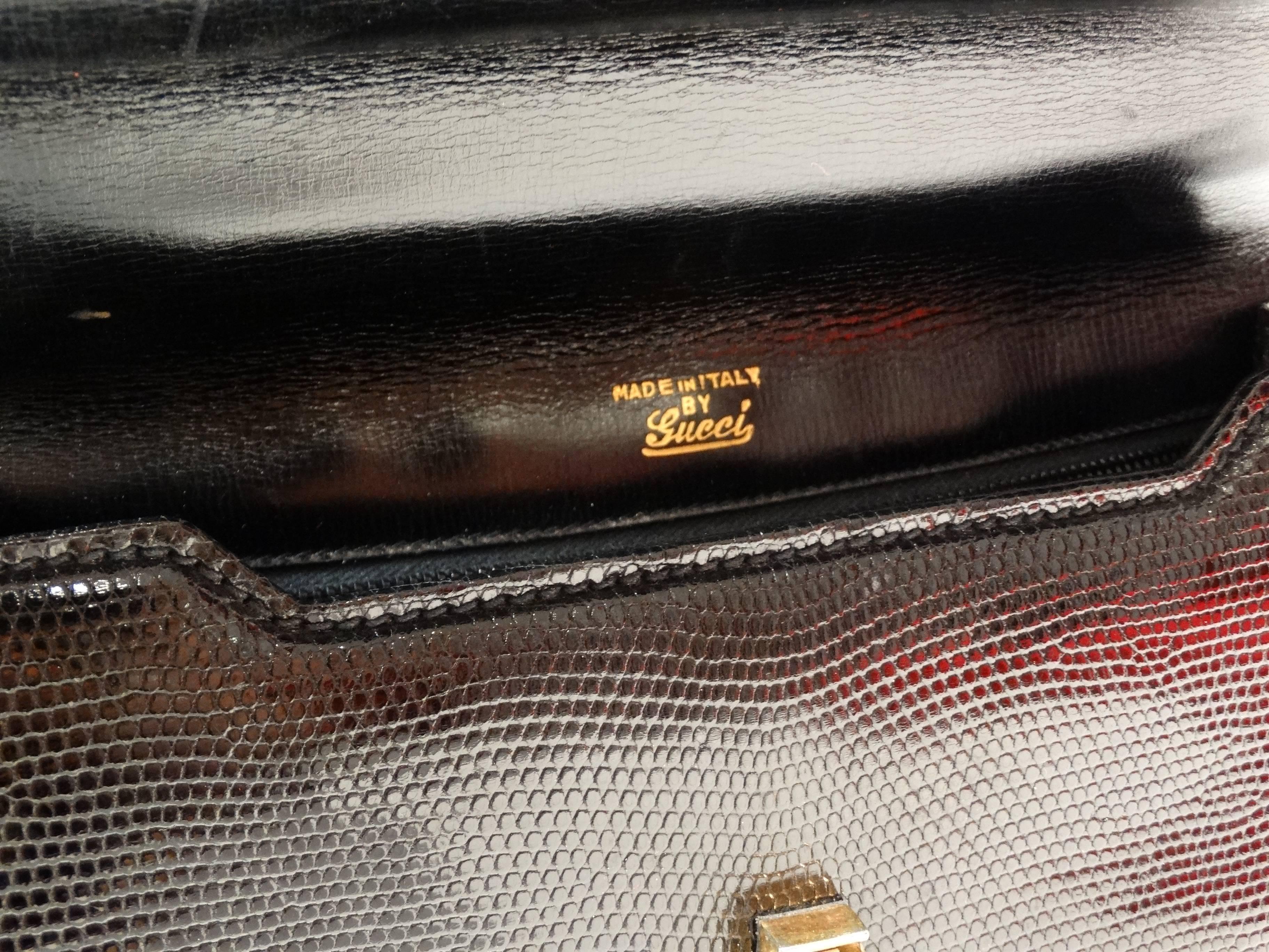 1970s Gucci Black Lizard Box Top Handle Bag 2