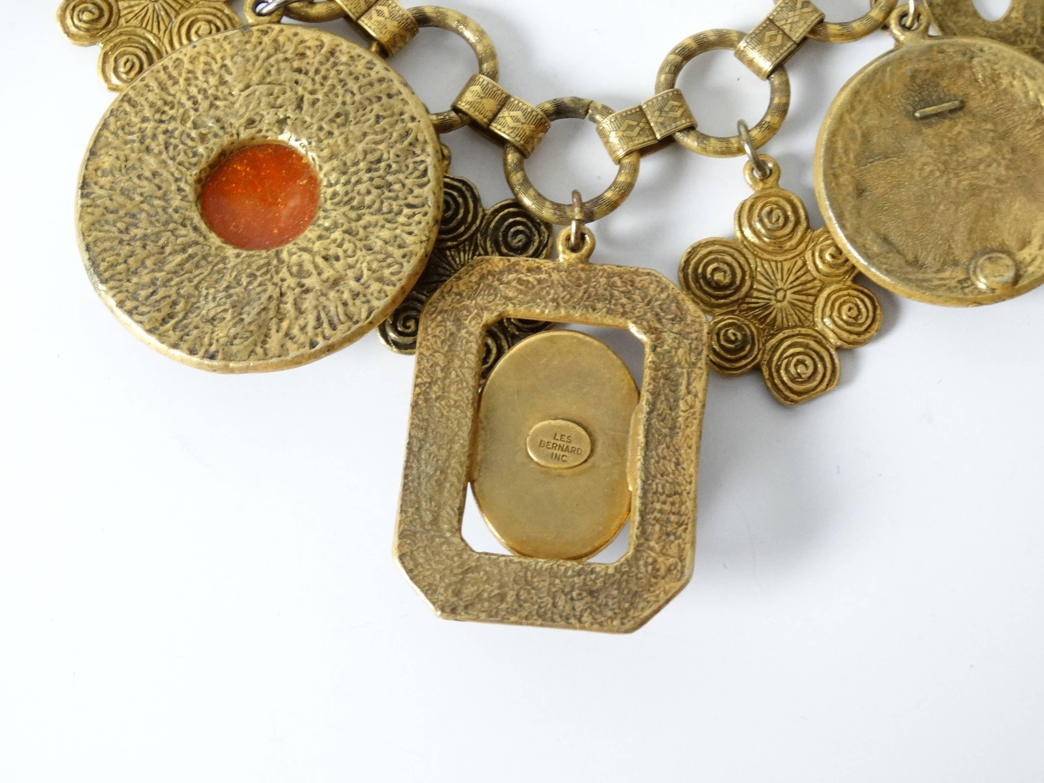 1980s Les Bernard Ethnic Charm Necklace  1