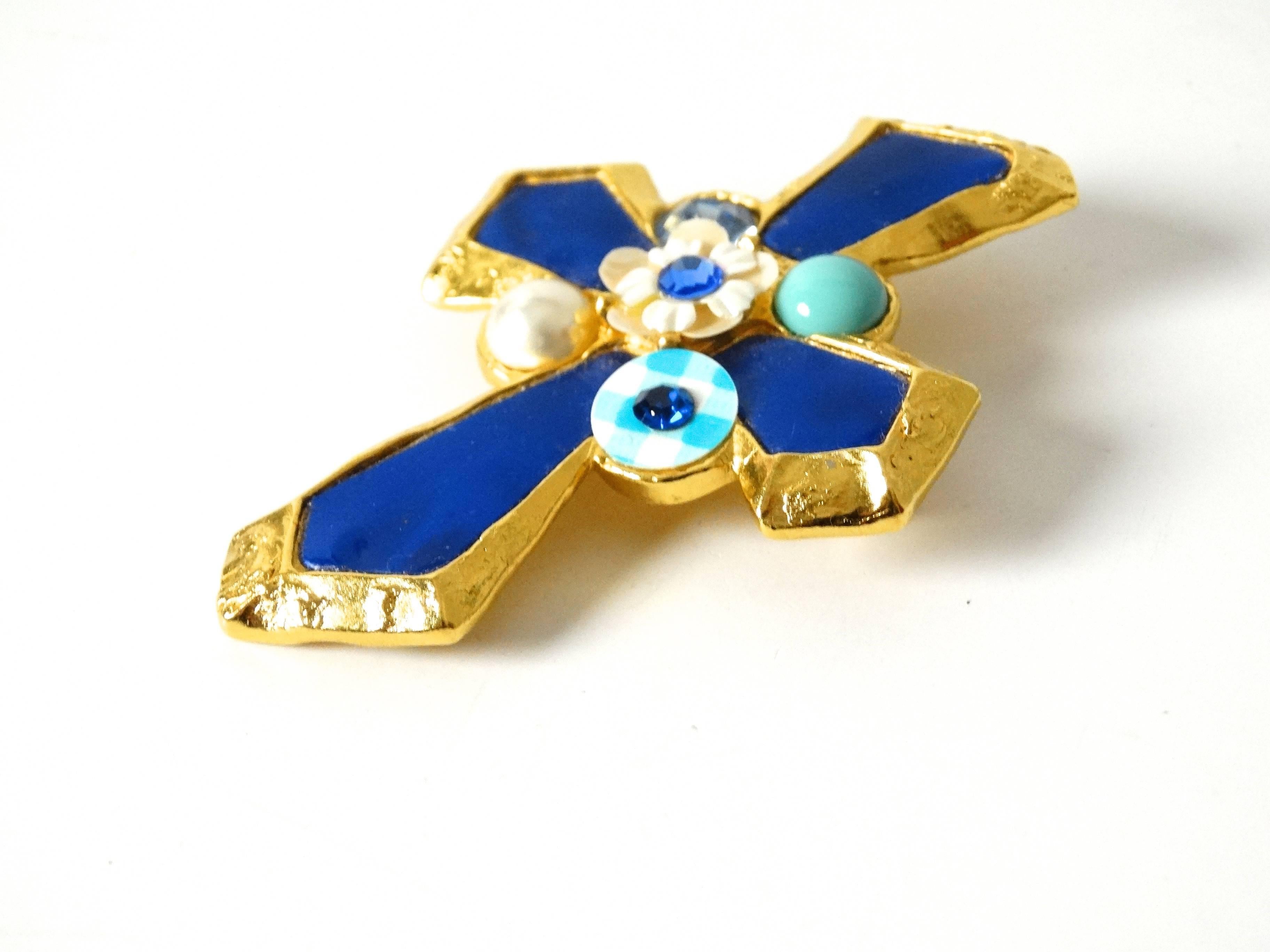 1980s Christian Lacroix Cross Pendent Brooch  1