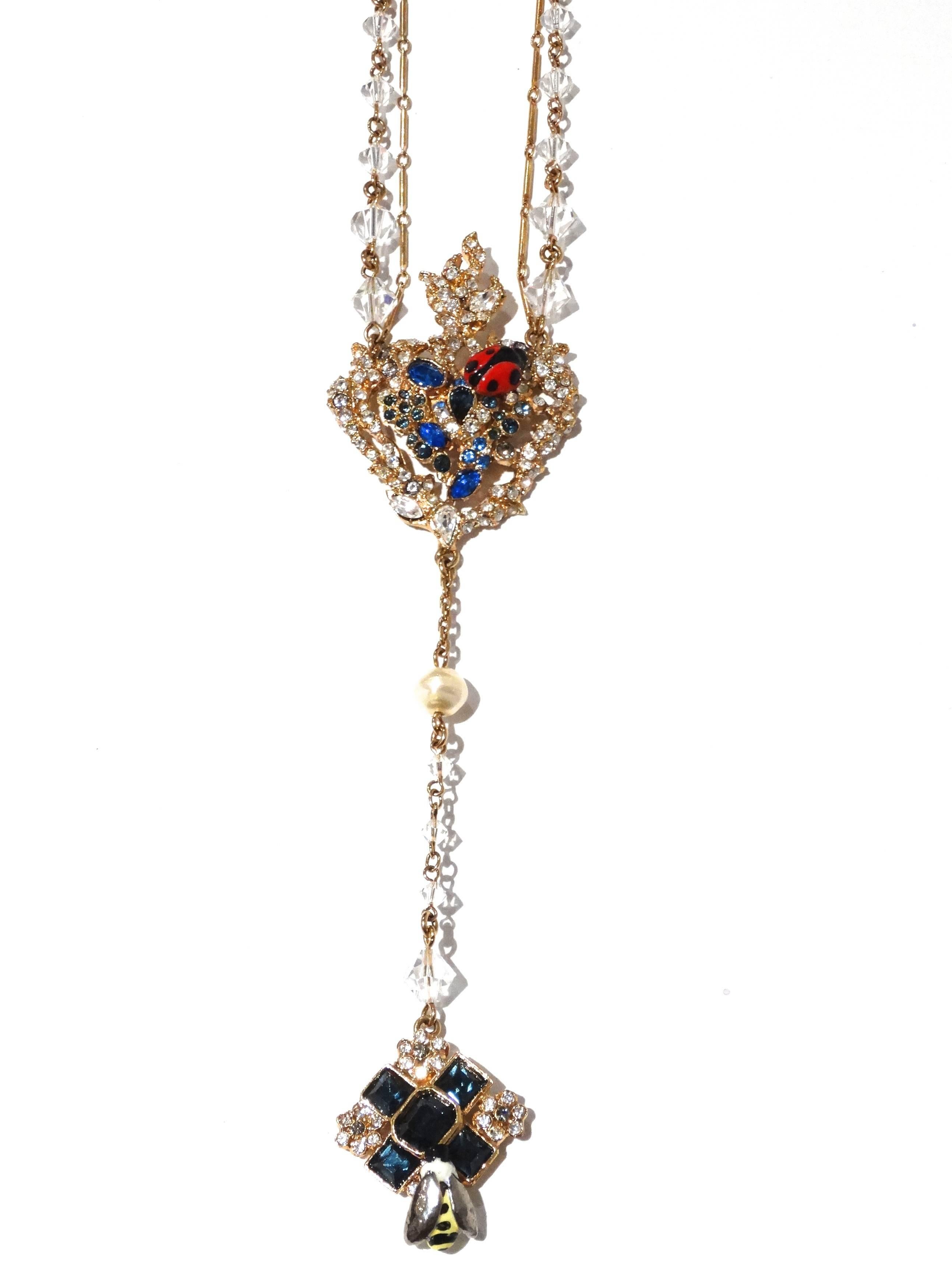 1980s Christian LaCroix Double Strand Pendent Necklace 3