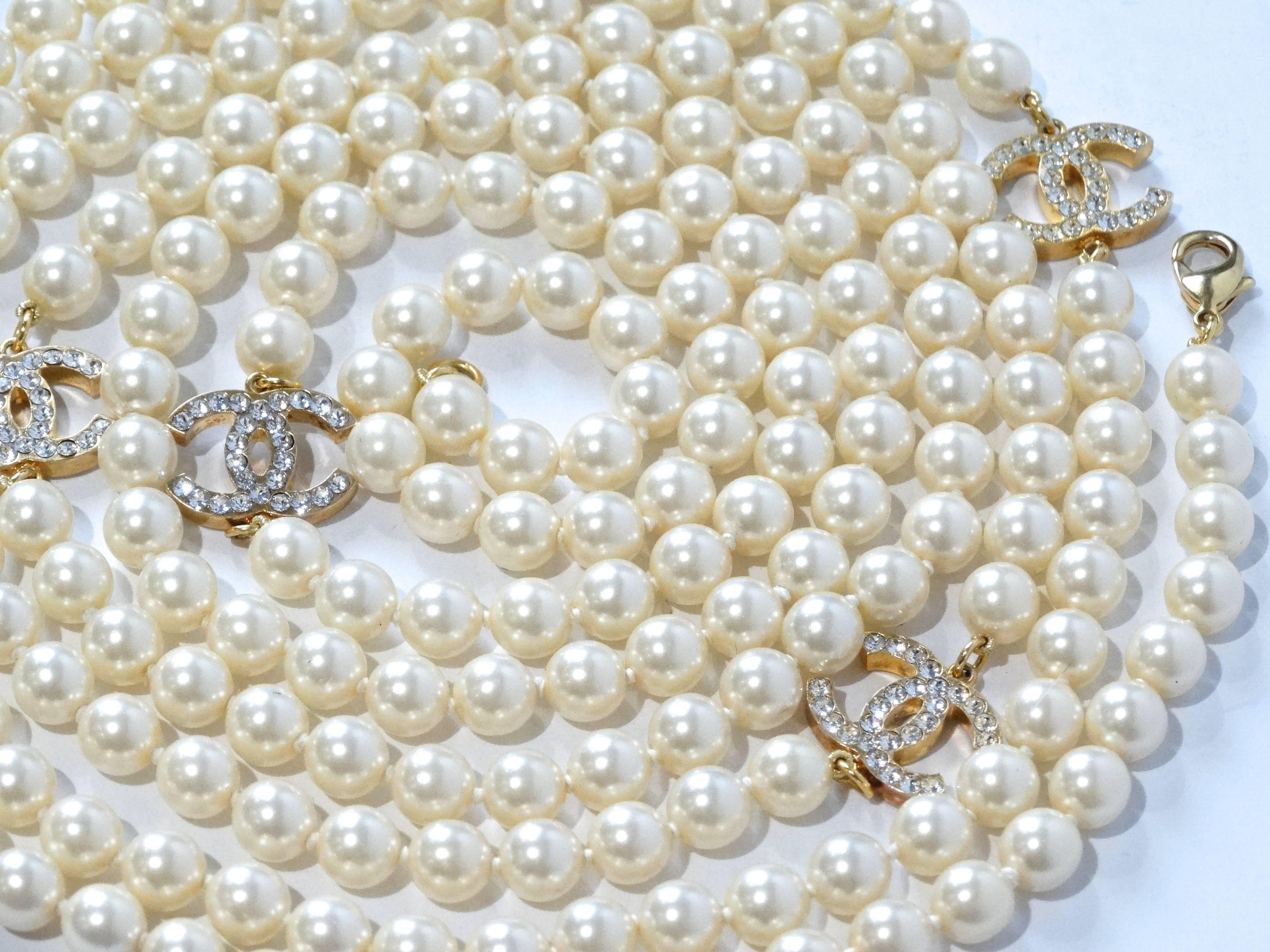 Vintage Chanel 5CC Pearl Necklace with Rhinestones 2