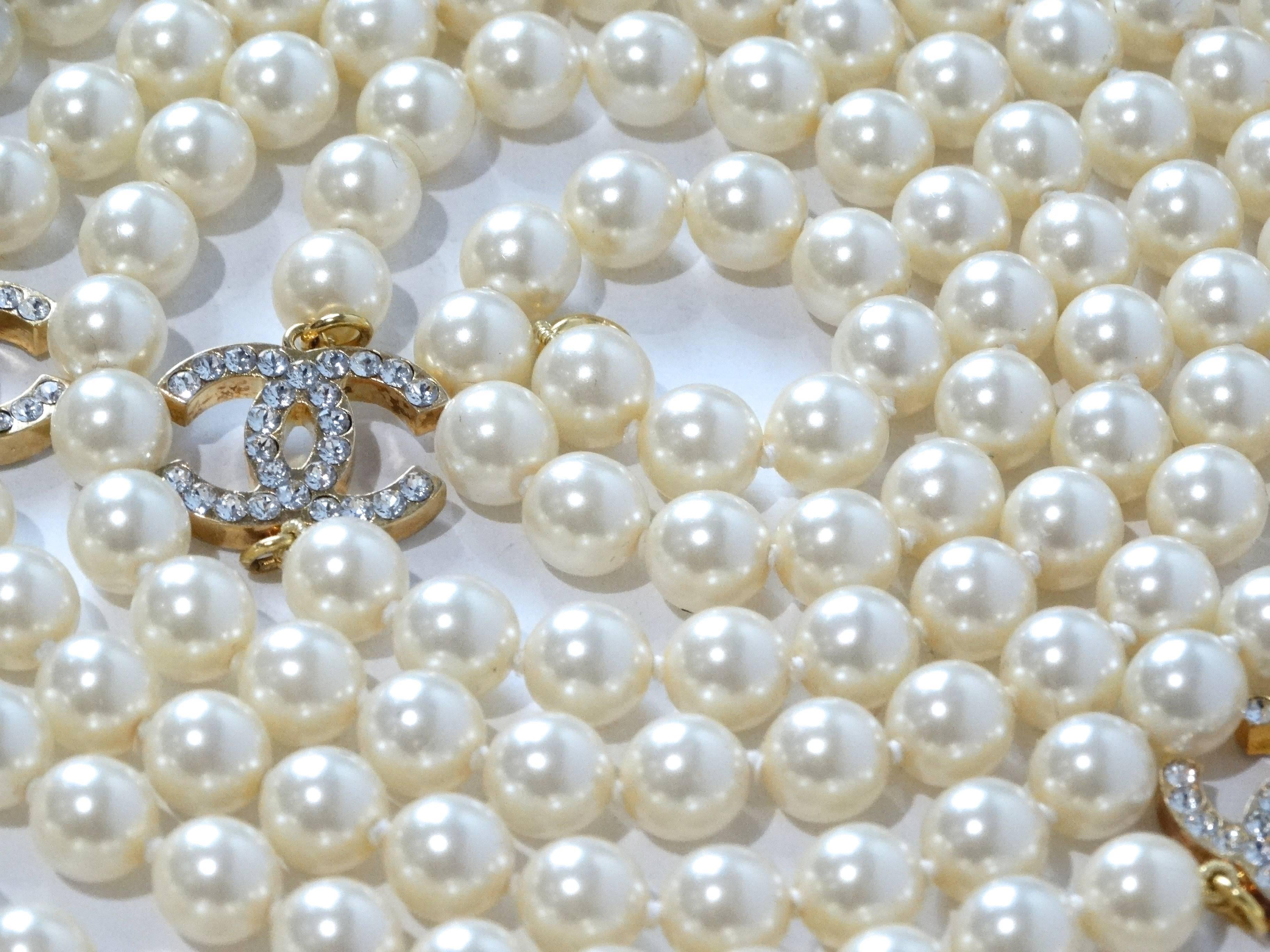 Vintage Chanel 5CC Pearl Necklace with Rhinestones 1