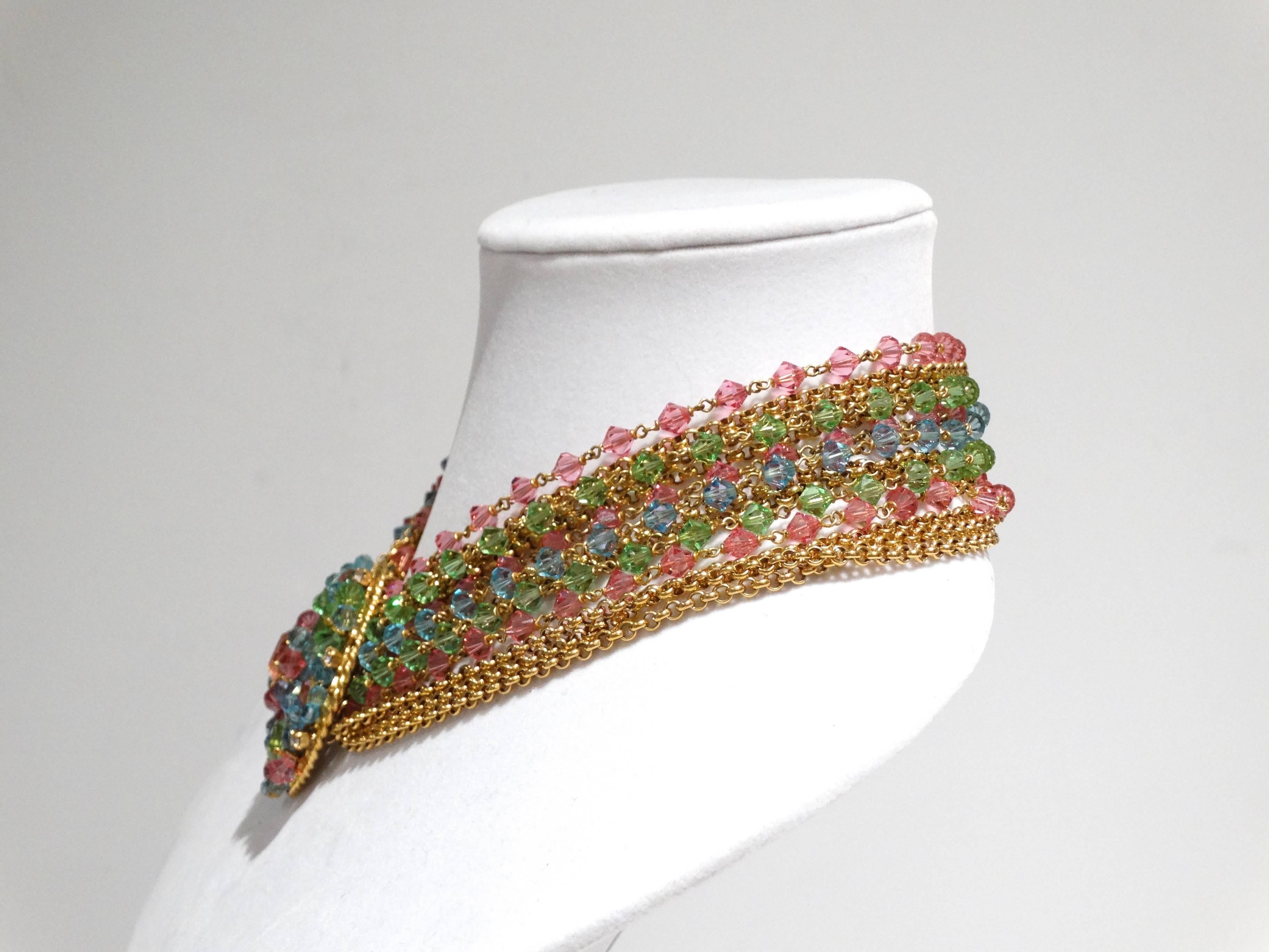 Rare 1970S Chanel Multi Colored Crystal Glass Collar Necklace 2