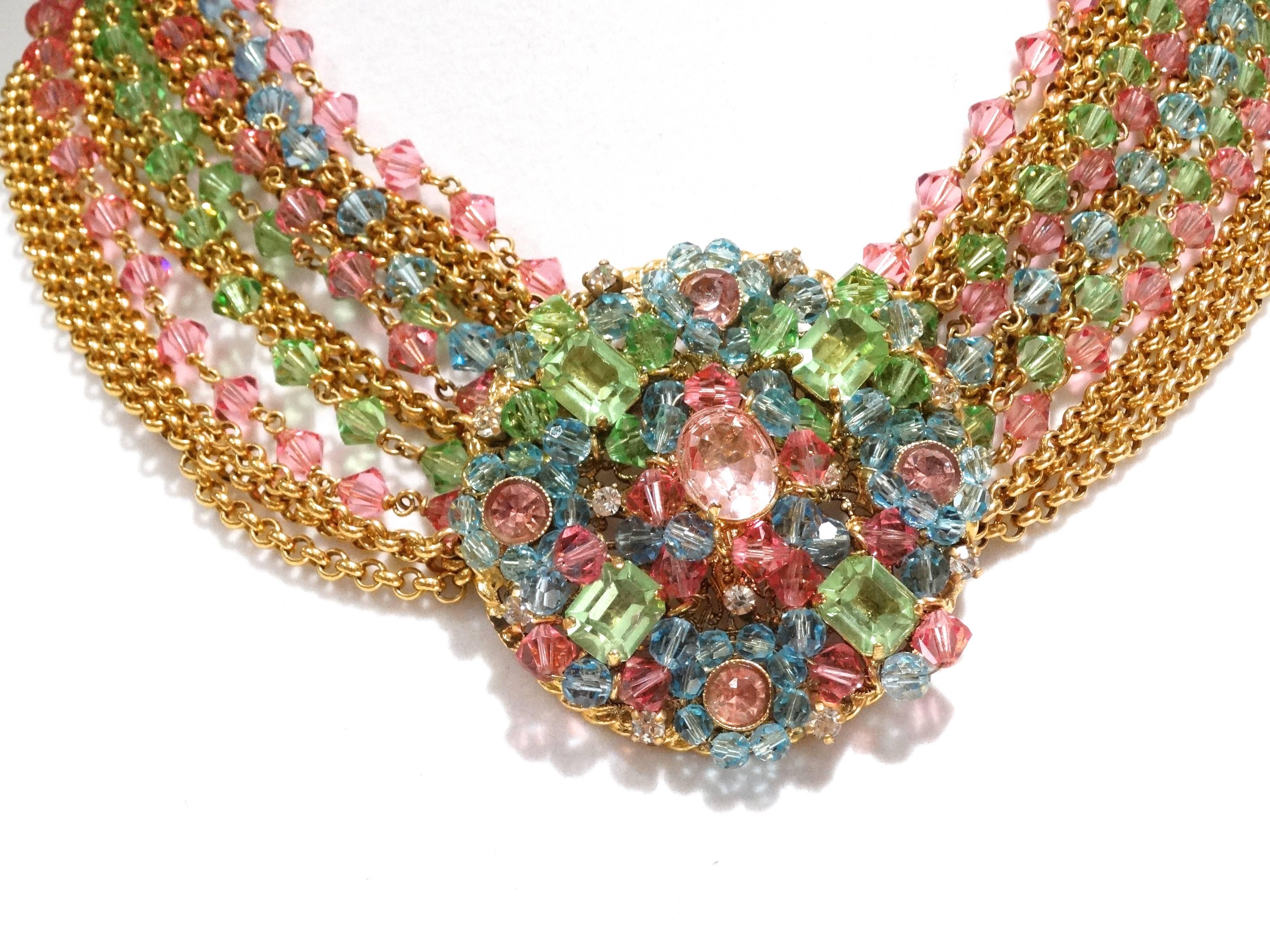 Rare 1970S Chanel Multi Colored Crystal Glass Collar Necklace 4
