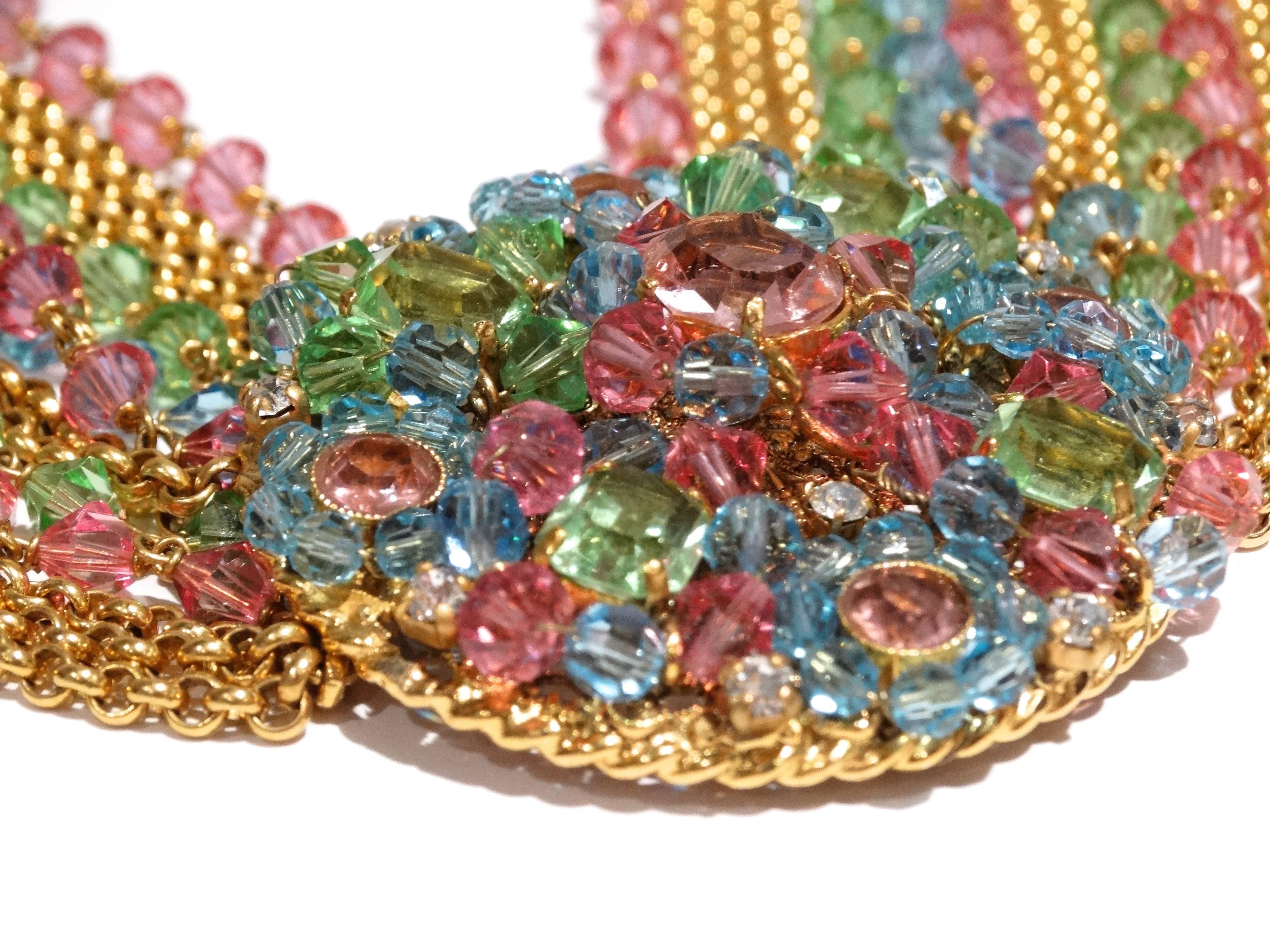Rare 1970S Chanel Multi Colored Crystal Glass Collar Necklace In Excellent Condition In Scottsdale, AZ