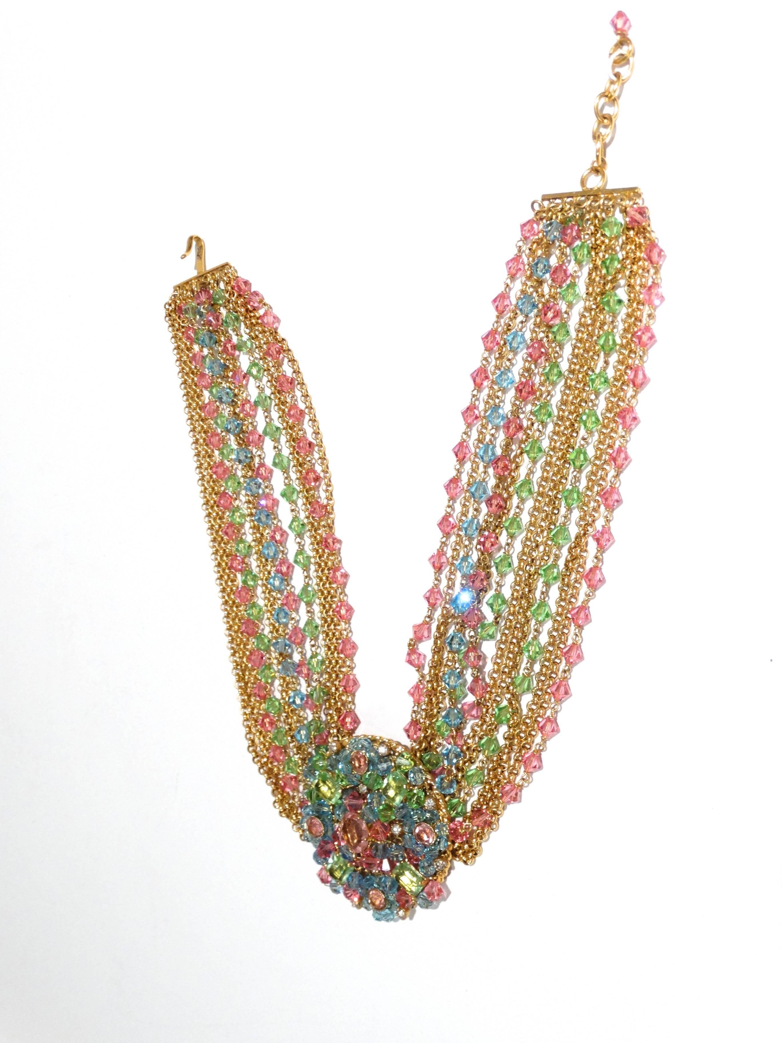 Rare 1970S Chanel Multi Colored Crystal Glass Collar Necklace 5