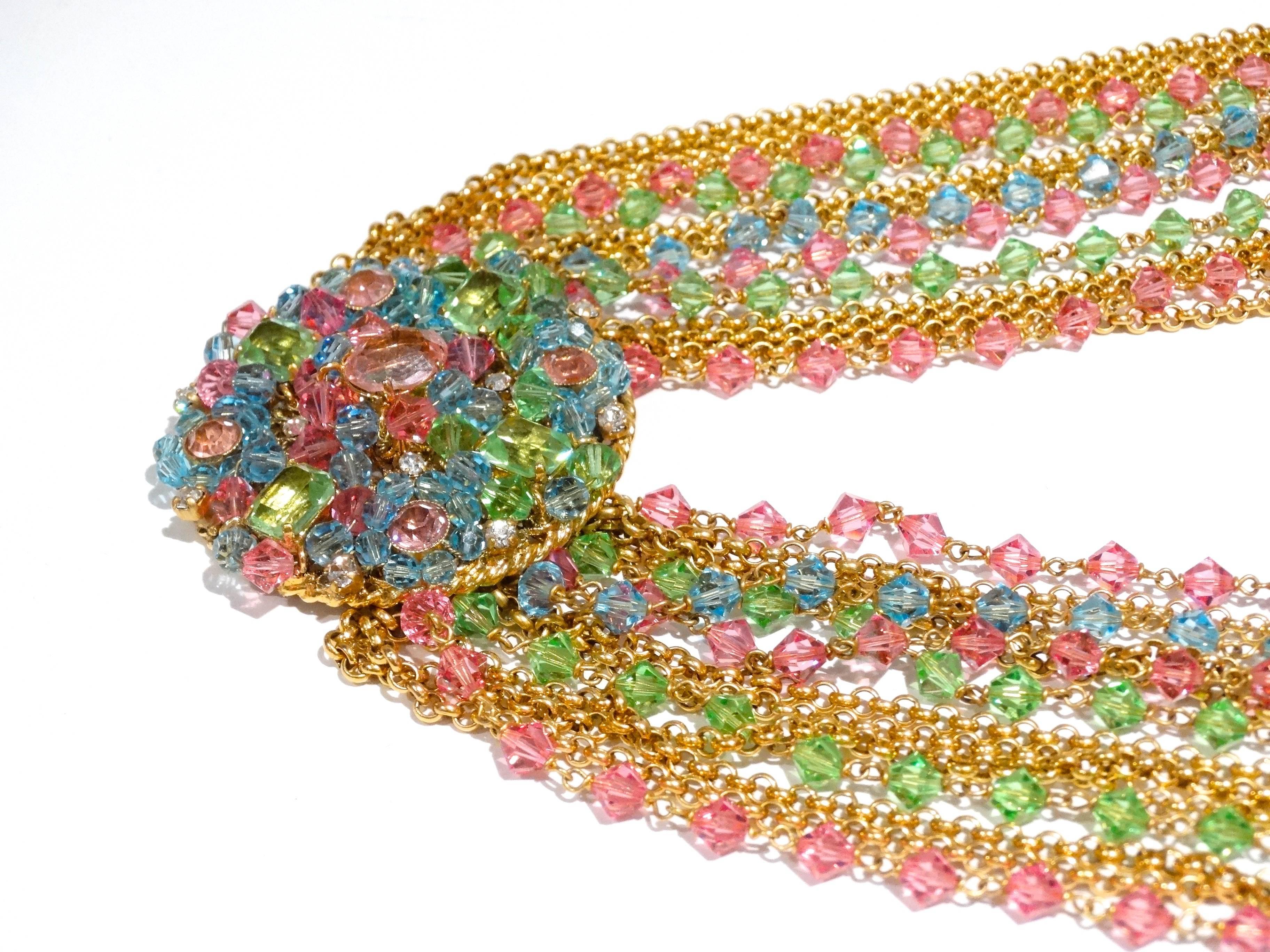 Rare 1970S Chanel Multi Colored Crystal Glass Collar Necklace 3