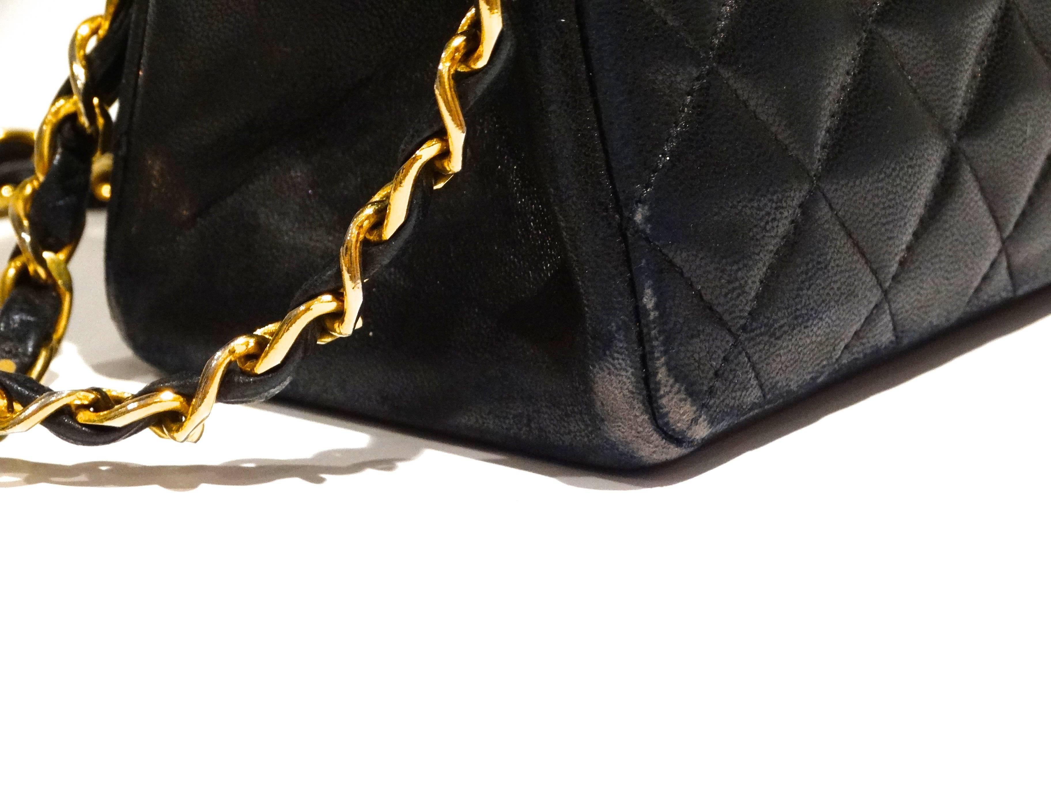 1980s Chanel Dark Navy Quilted Diamond Shoulder Bag 1