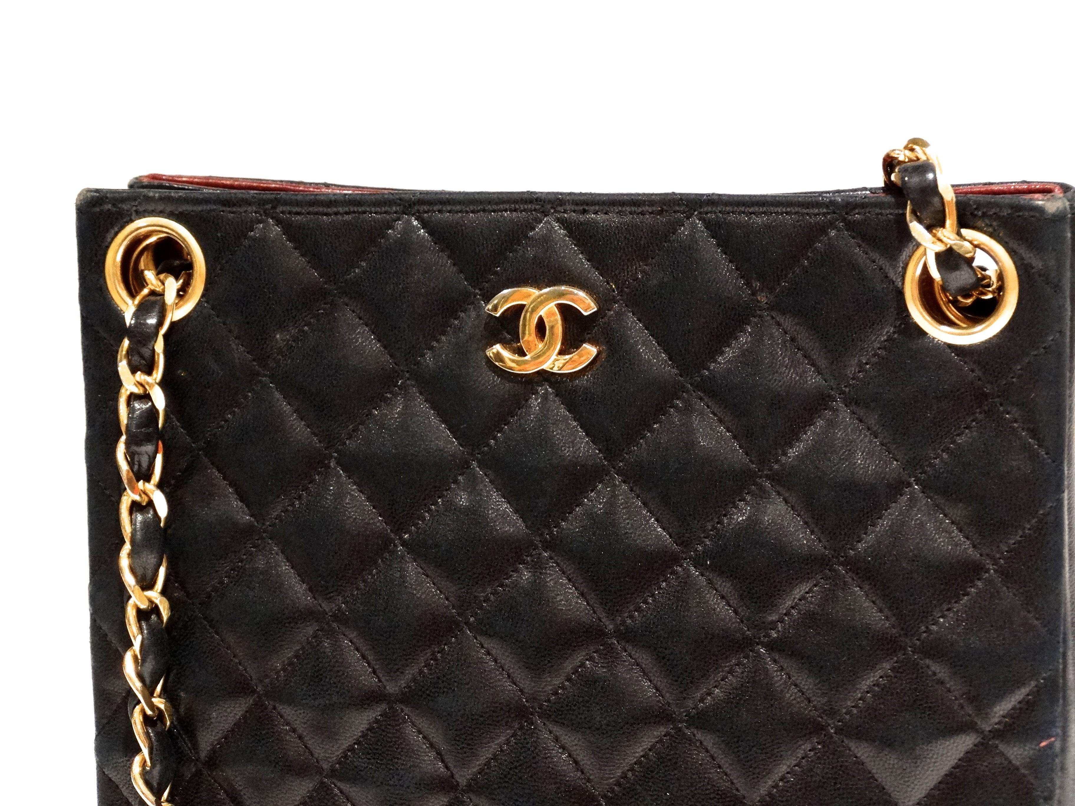 Black 1980s Chanel Dark Navy Quilted Diamond Shoulder Bag