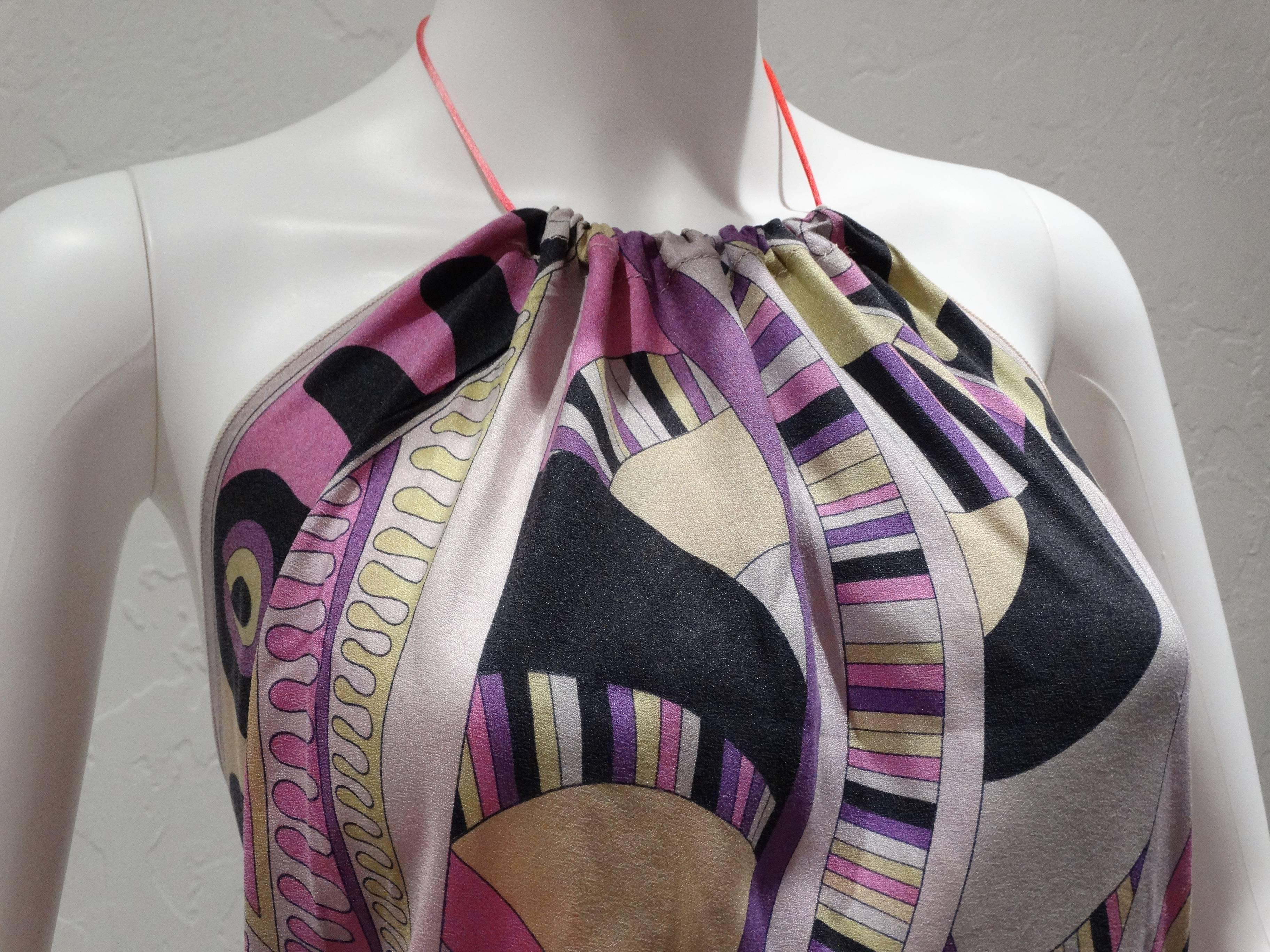 Gray 1960s Emilio Pucci Silk Crepe De Chine Halter Dress