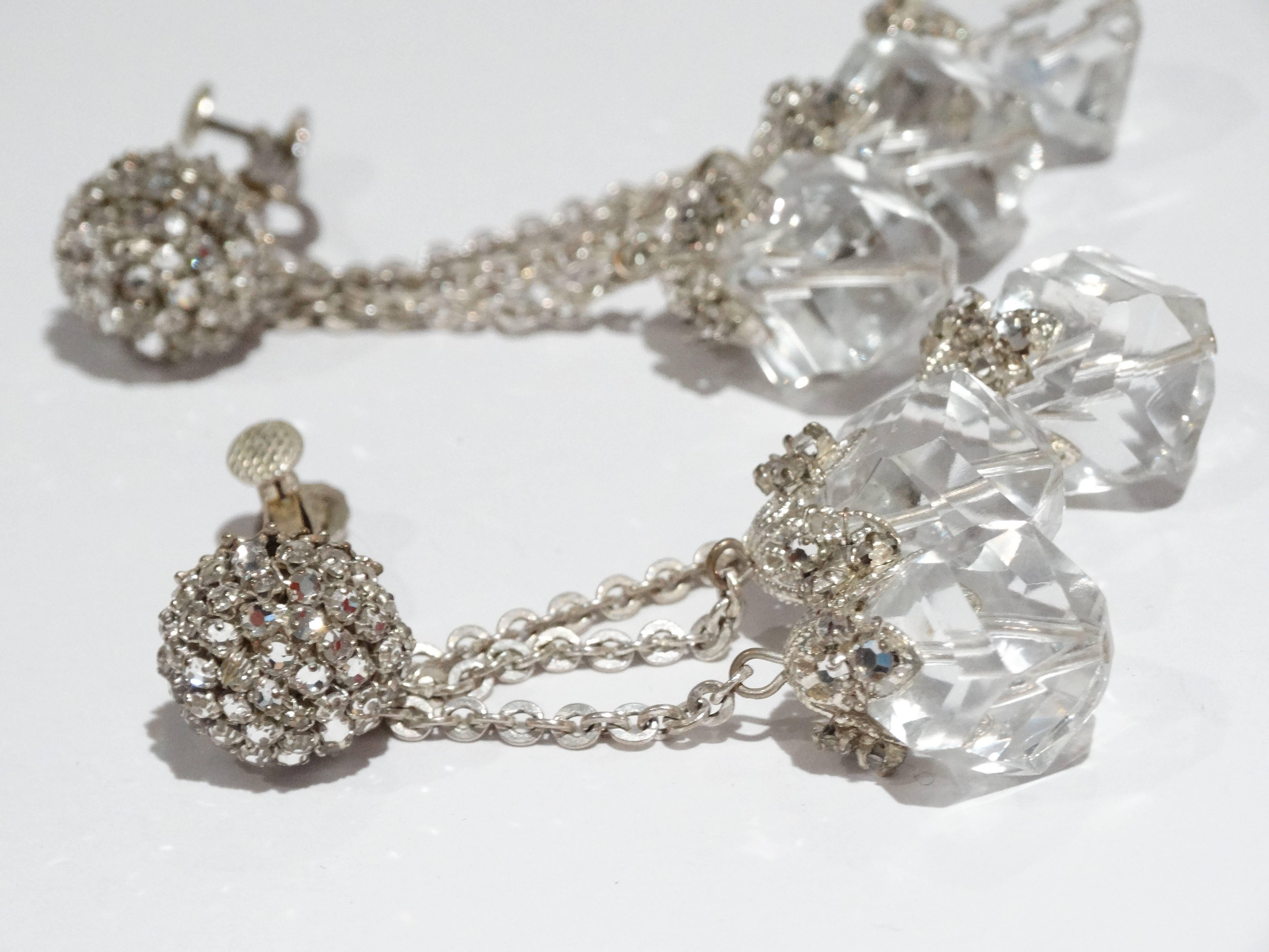 1950s Miriam Haskell Crystal Drop Earrings  1