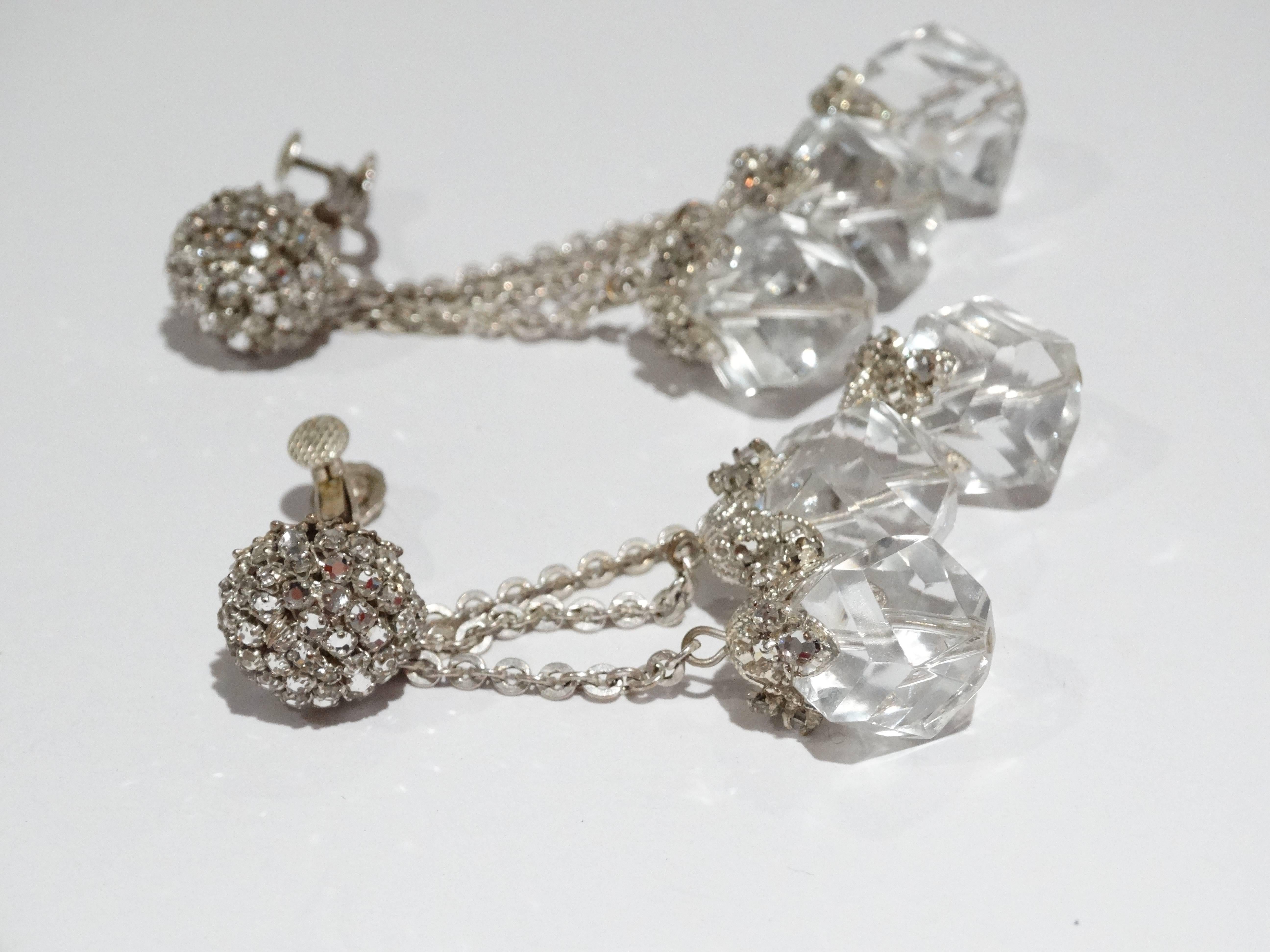1950s Miriam Haskell Crystal Drop Earrings  4