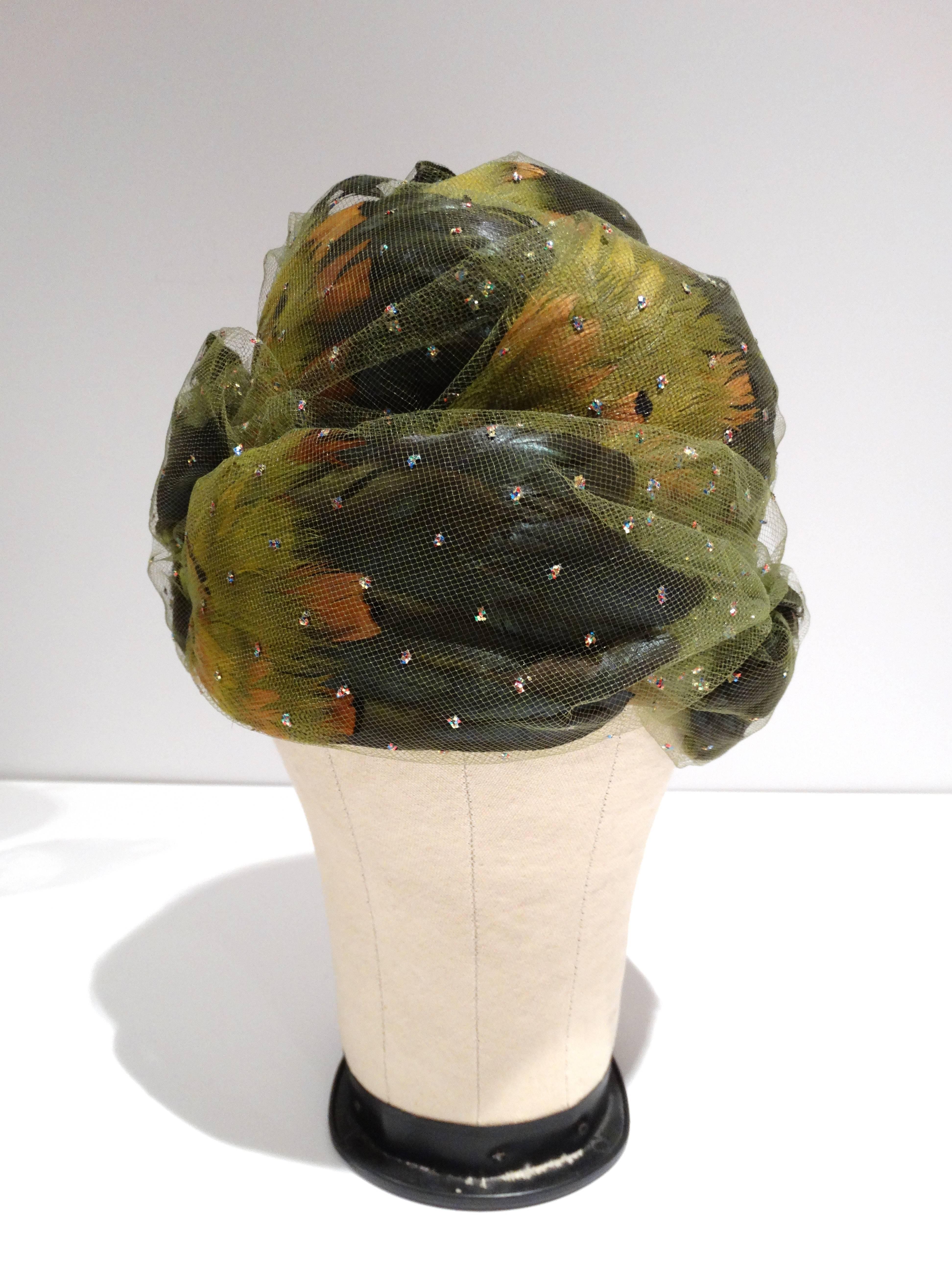 1960s Christian Dior Chapeaux Feathered Turban  4