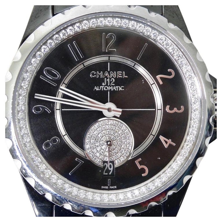 Chanel J12 33MM Black Dial Diamond Bezel with Black Ceramic Bracelet For at 1stDibs | chanel watch bracelet
