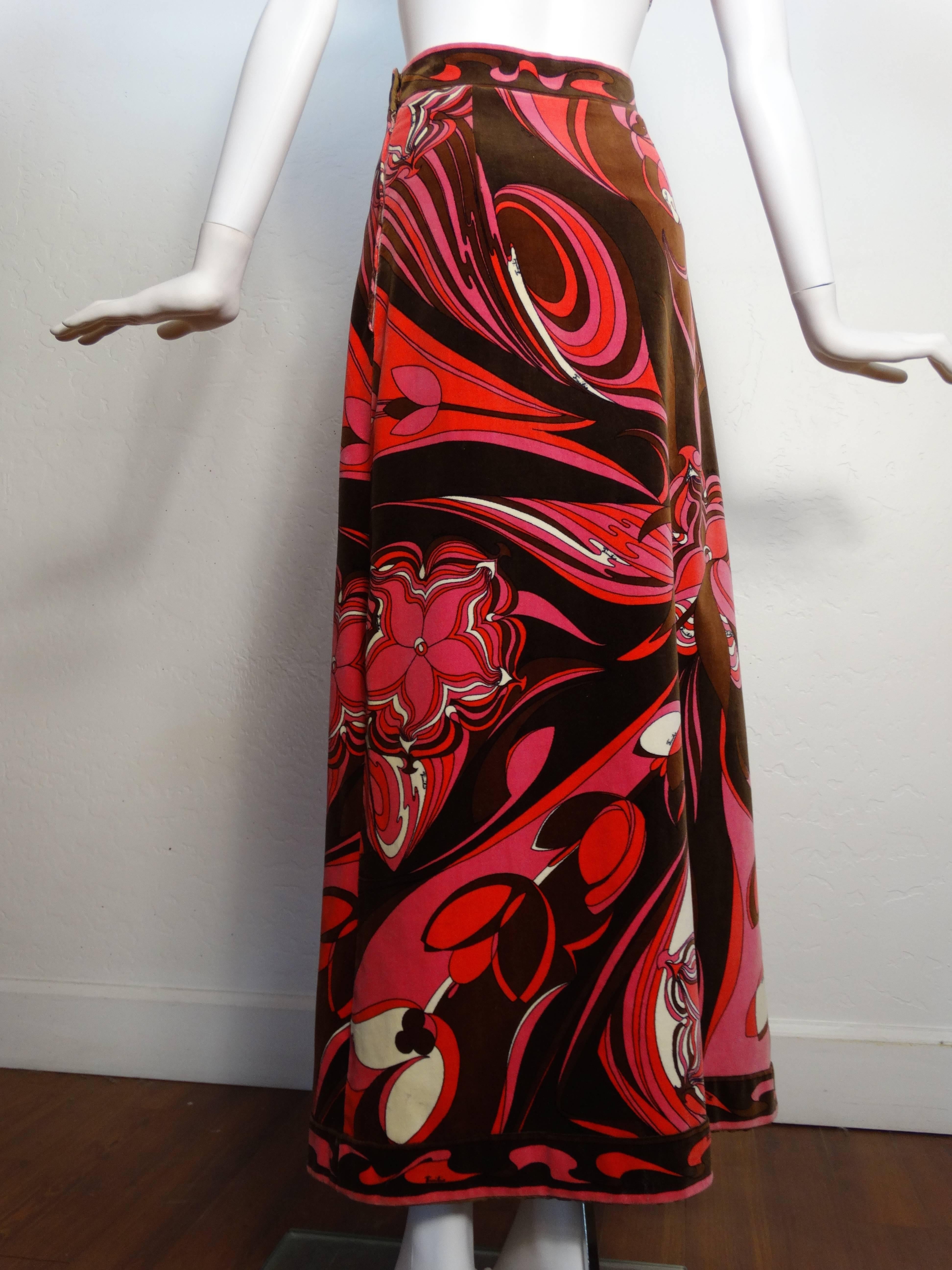 1960s Emilio Pucci Kaleidoscope Velveteen Maxi Skirt  In Excellent Condition In Scottsdale, AZ