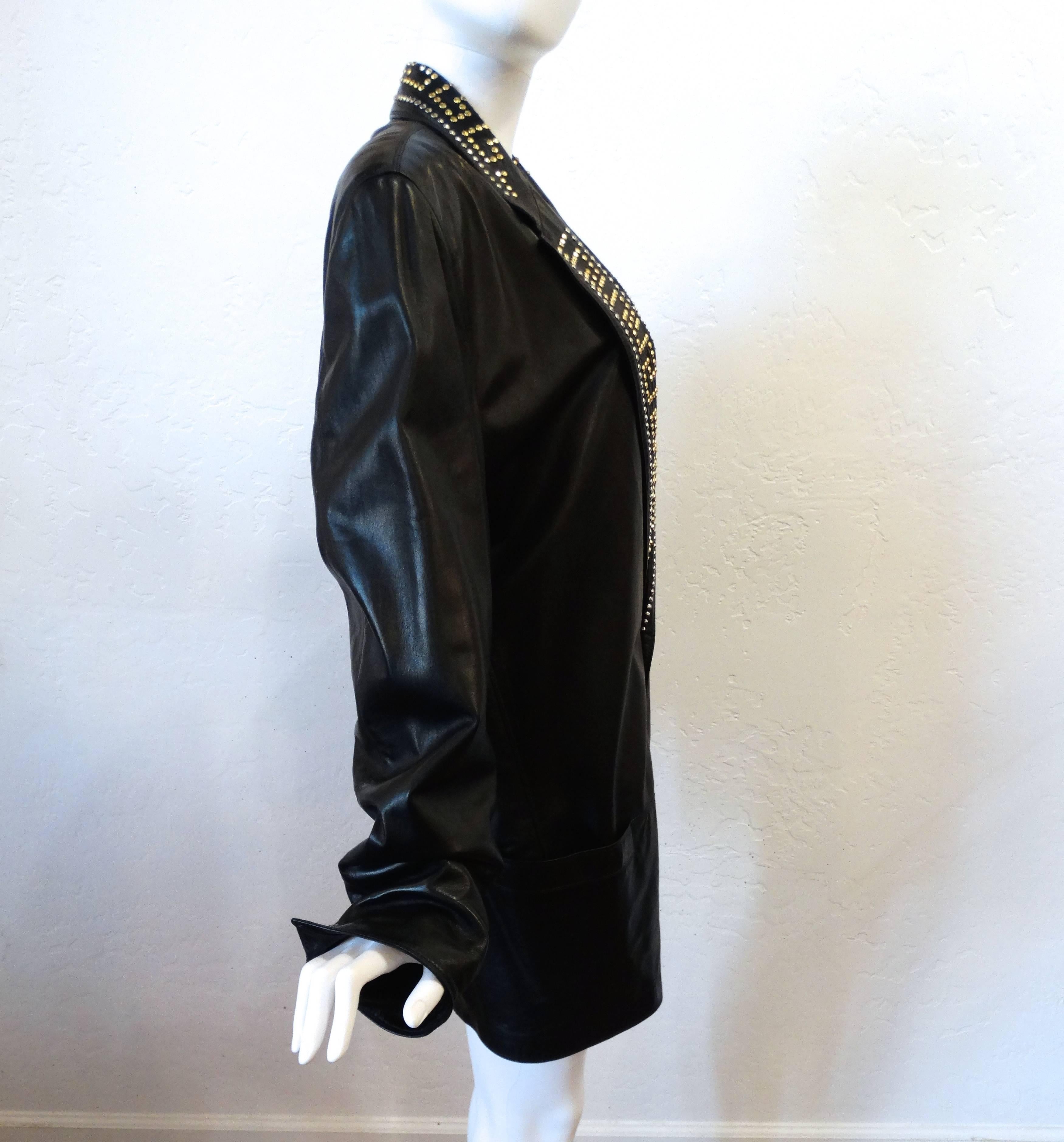 Gianni Versace Couture Black studded Greek Key Leather Jacket, 1992  1
