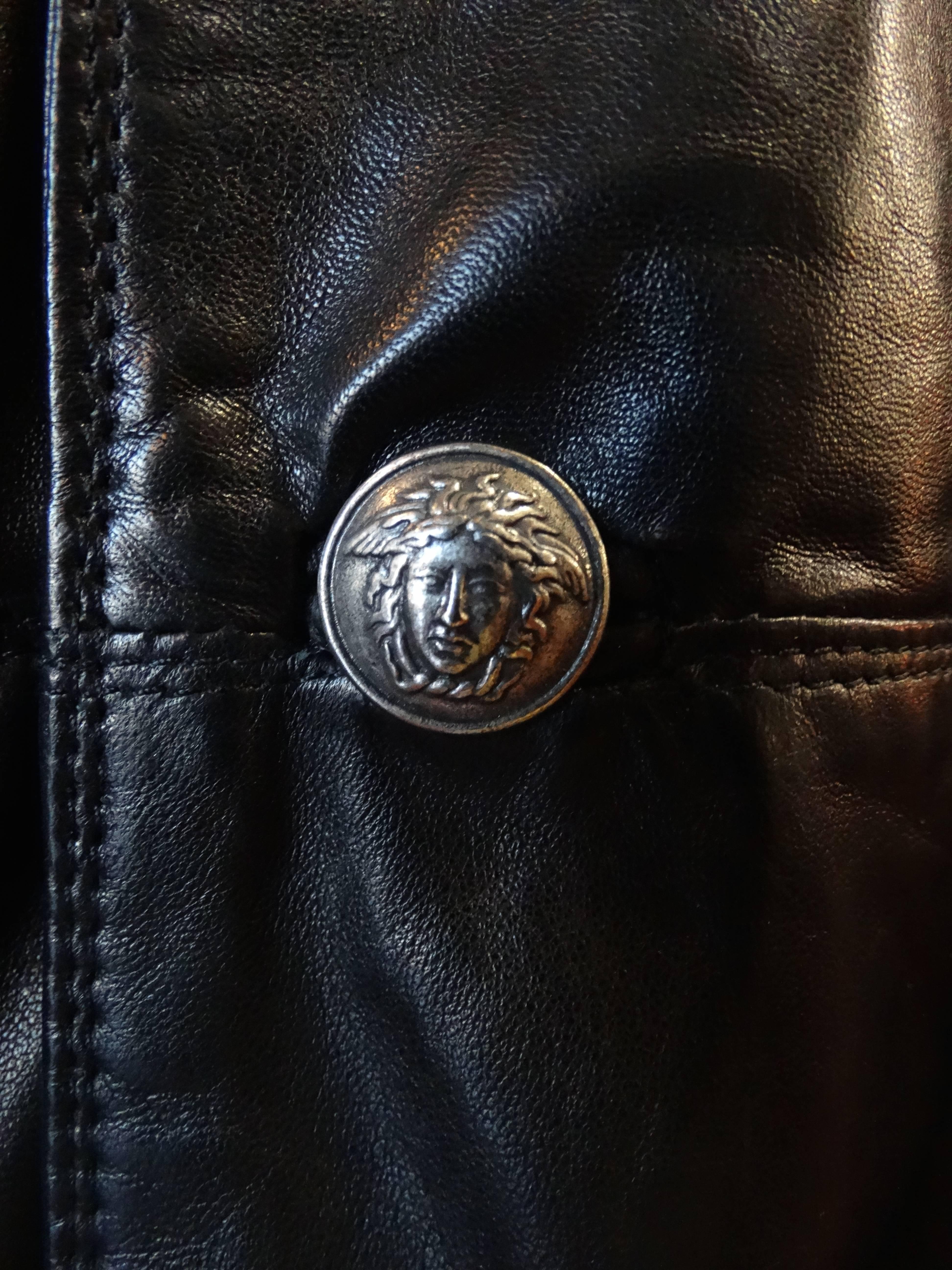 Gianni Versace Couture Black studded Greek Key Leather Jacket, 1992  2