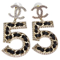 Used Chanel 2023 Crystal Lambskin Chain CC No. 5 Drop Earrings