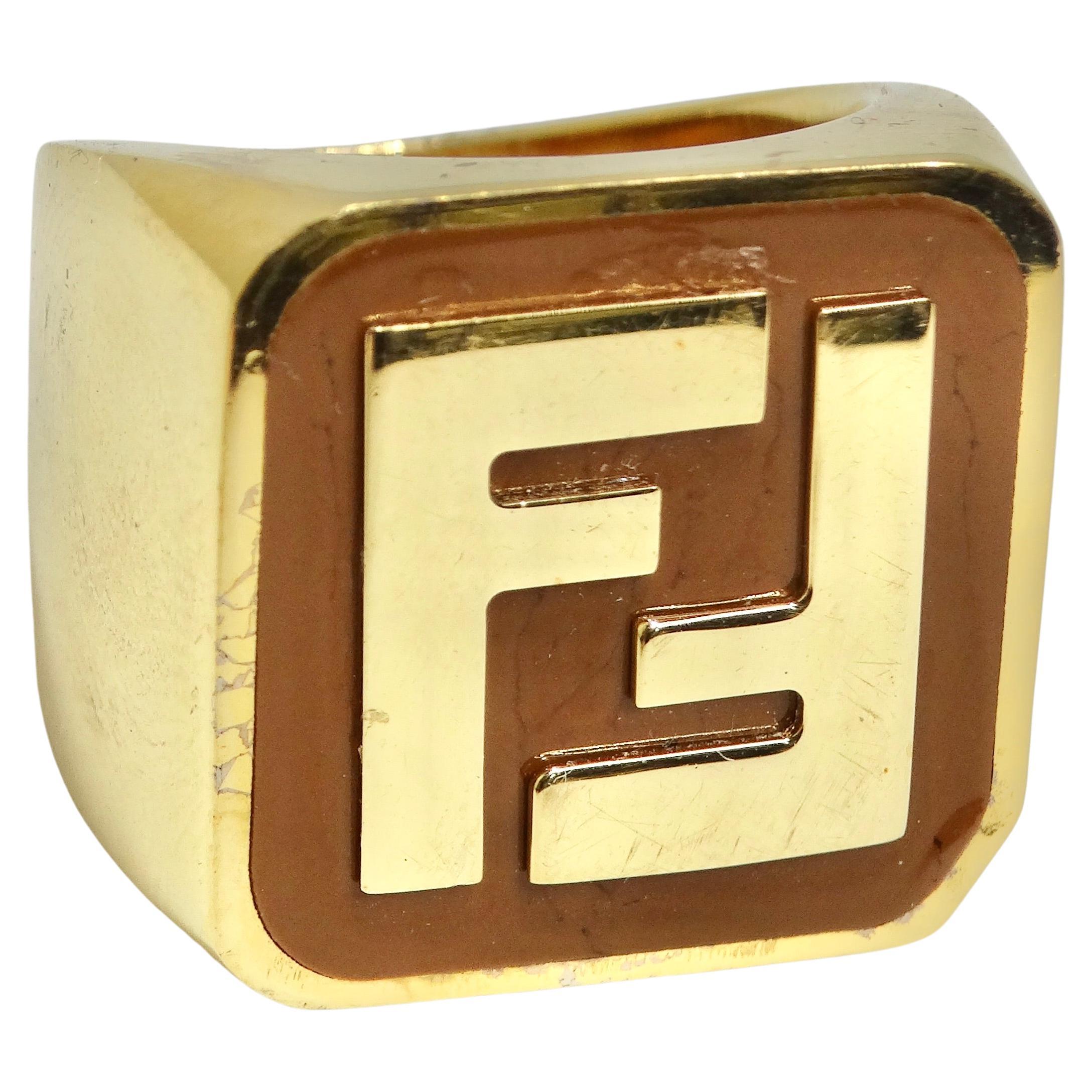 Fendi FF Logo Gold Tone Ring For Sale