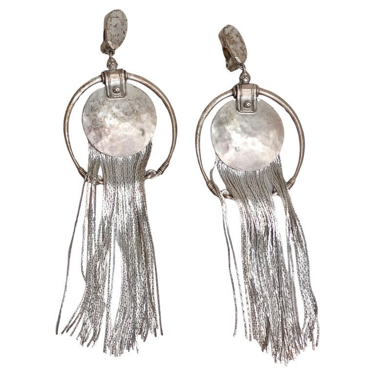 Jean Paul Gaultier 1990s Silver Fringe Hoop Dangle Earrings For 