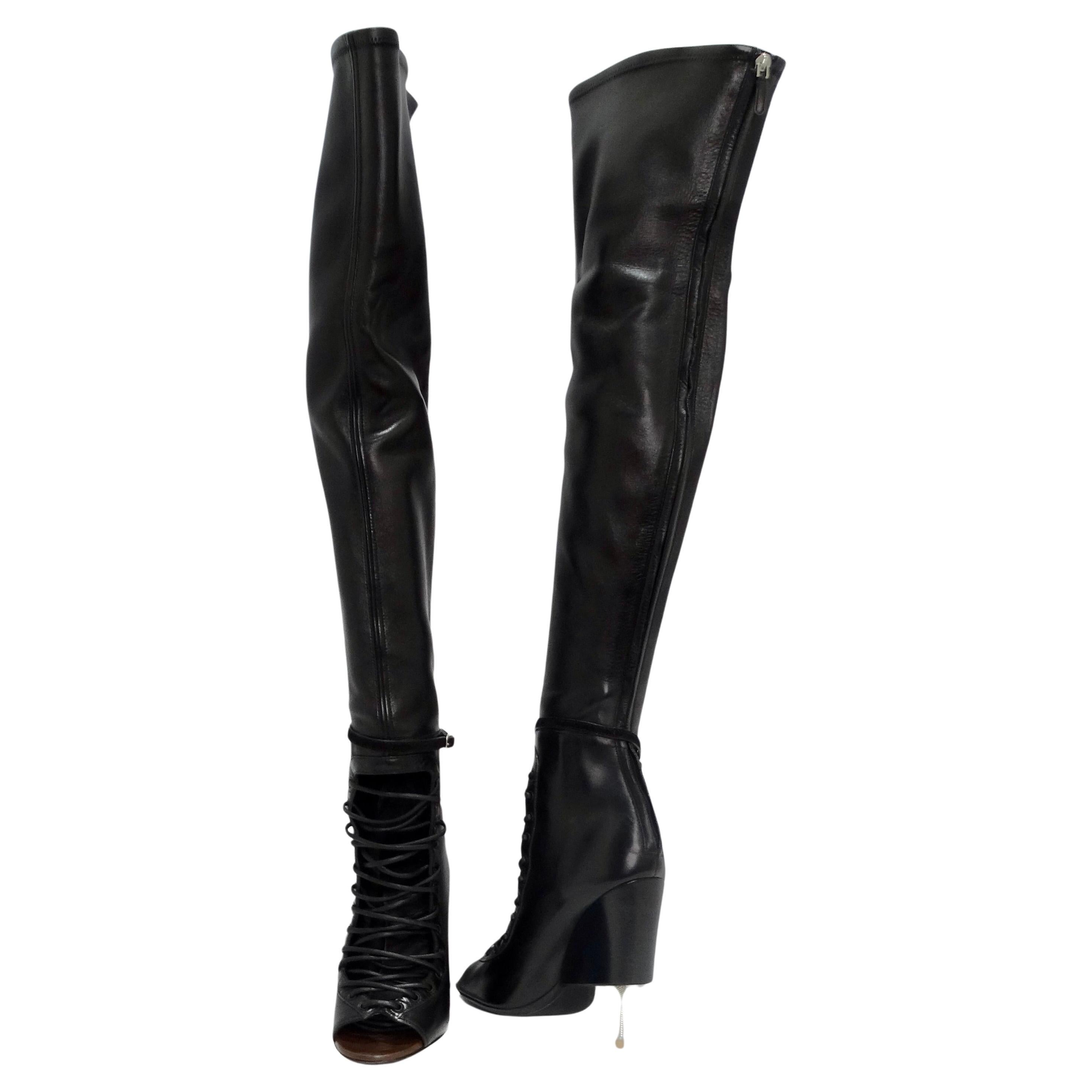 Givenchy Nunka Leather Thigh High Boots Black For Sale