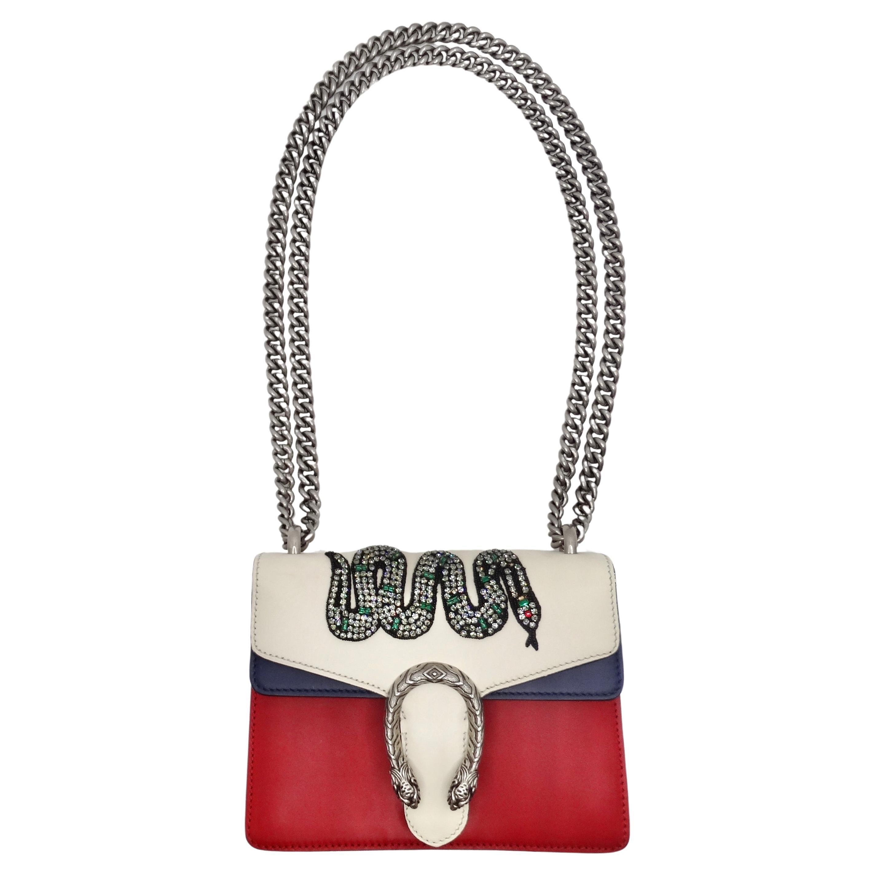Mehrfarbige Dionysus-Tasche aus Leder mit Mini-Kristallschlangenstickereien von Gucci im Angebot