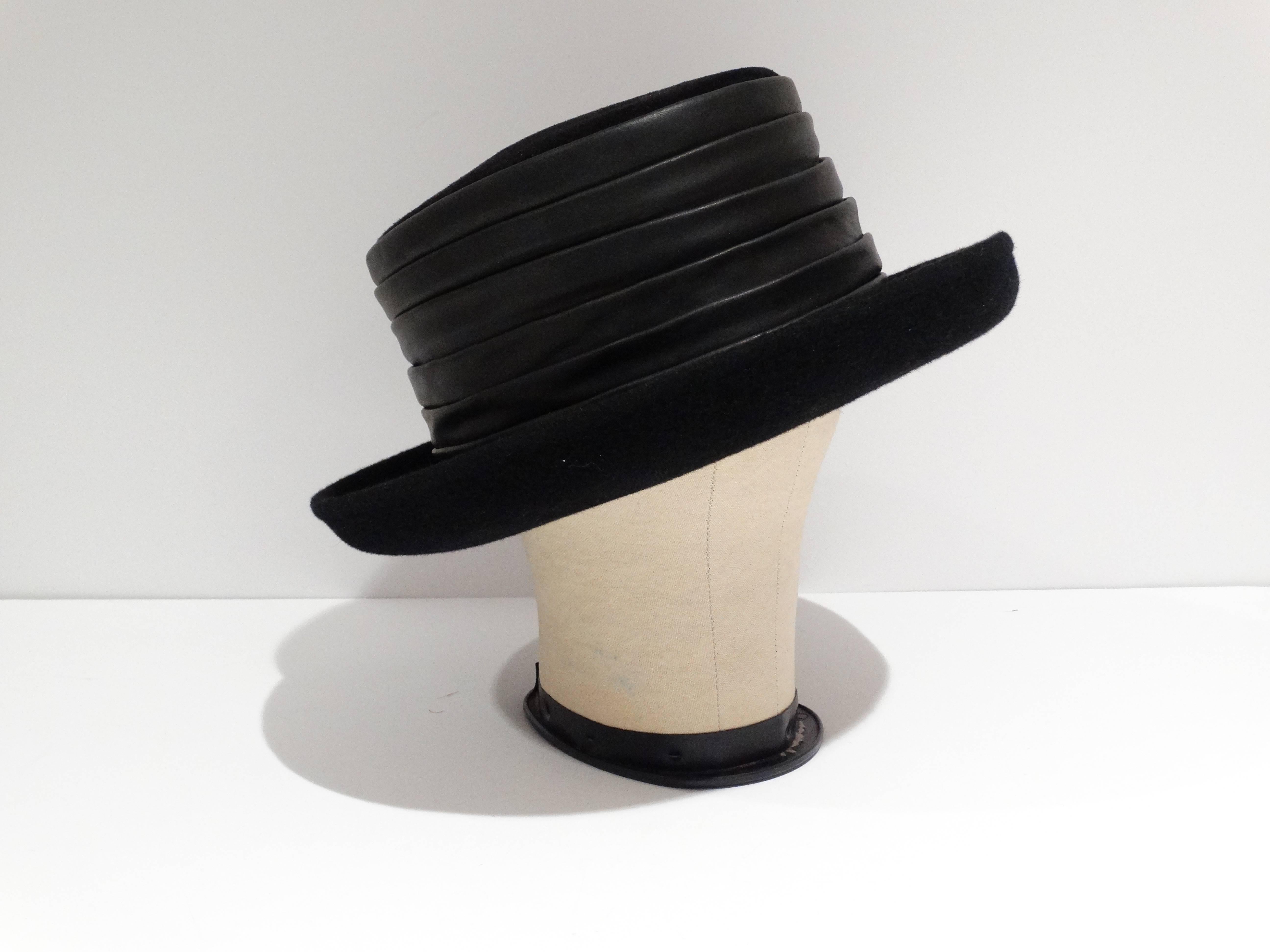 1980s Kokin Black Leather Band Top Hat  In New Condition In Scottsdale, AZ