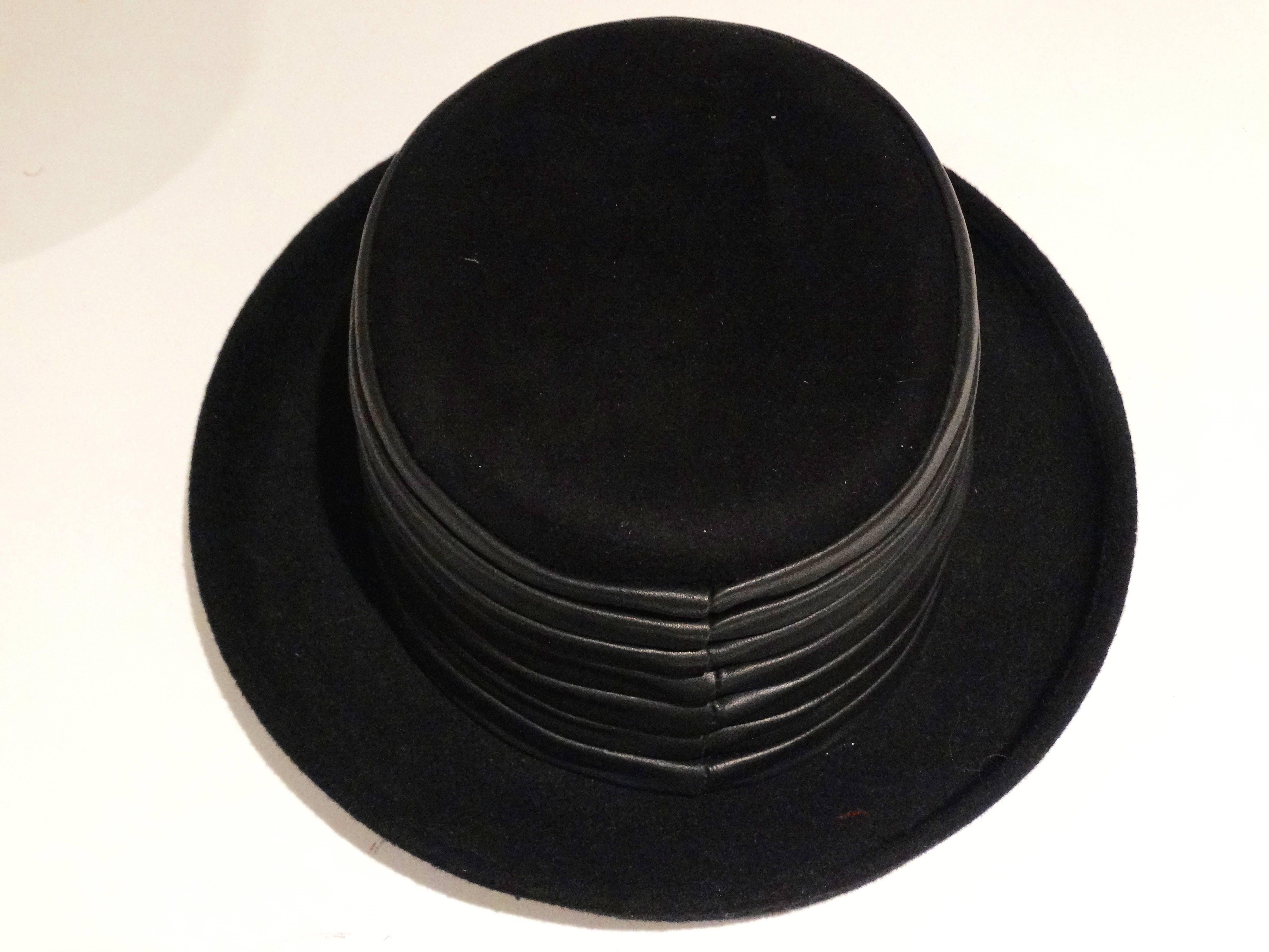 Women's or Men's 1980s Kokin Black Leather Band Top Hat 