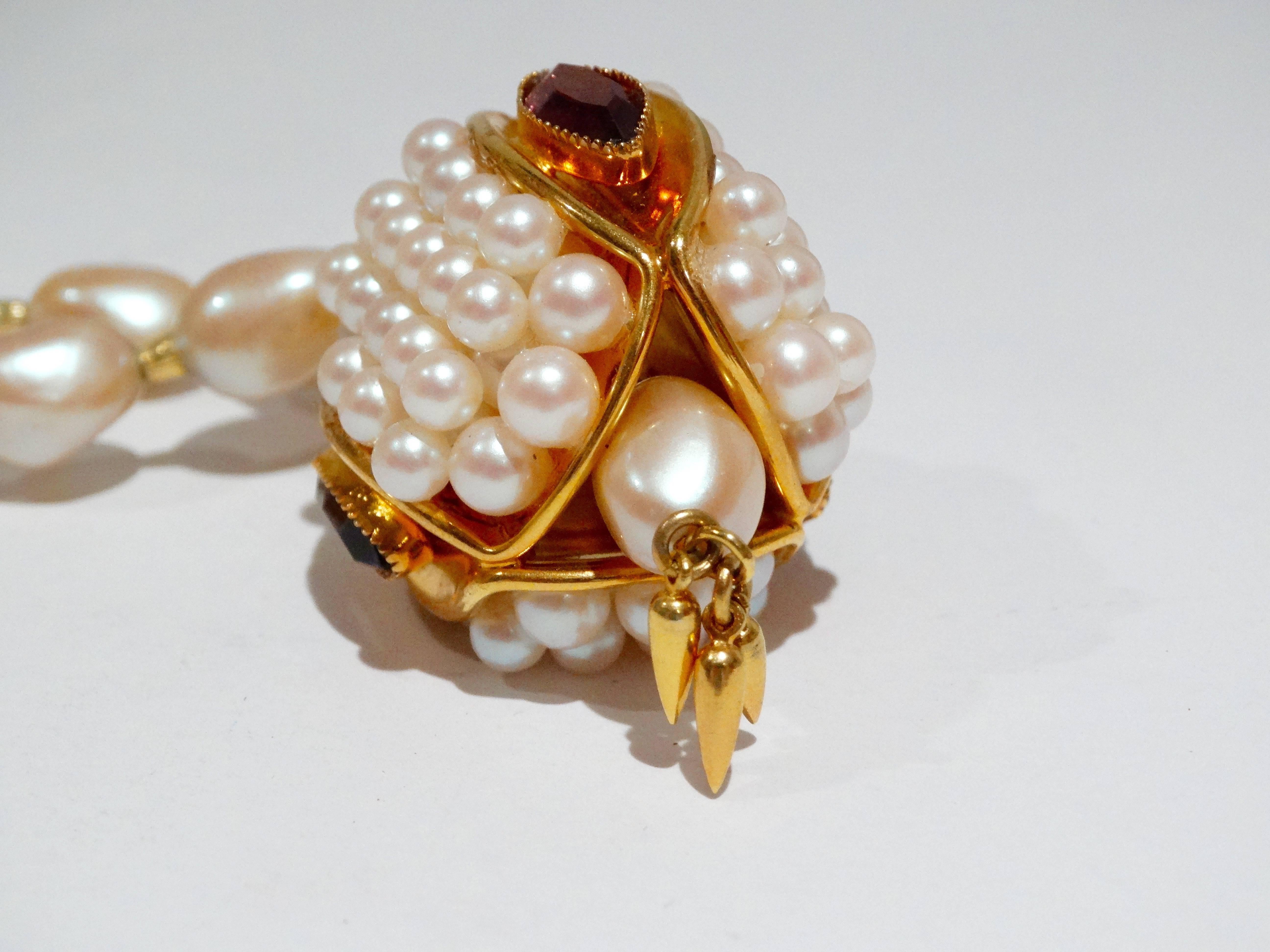 1970s William deLillo Pearl Snake Head Pendant Necklace 1