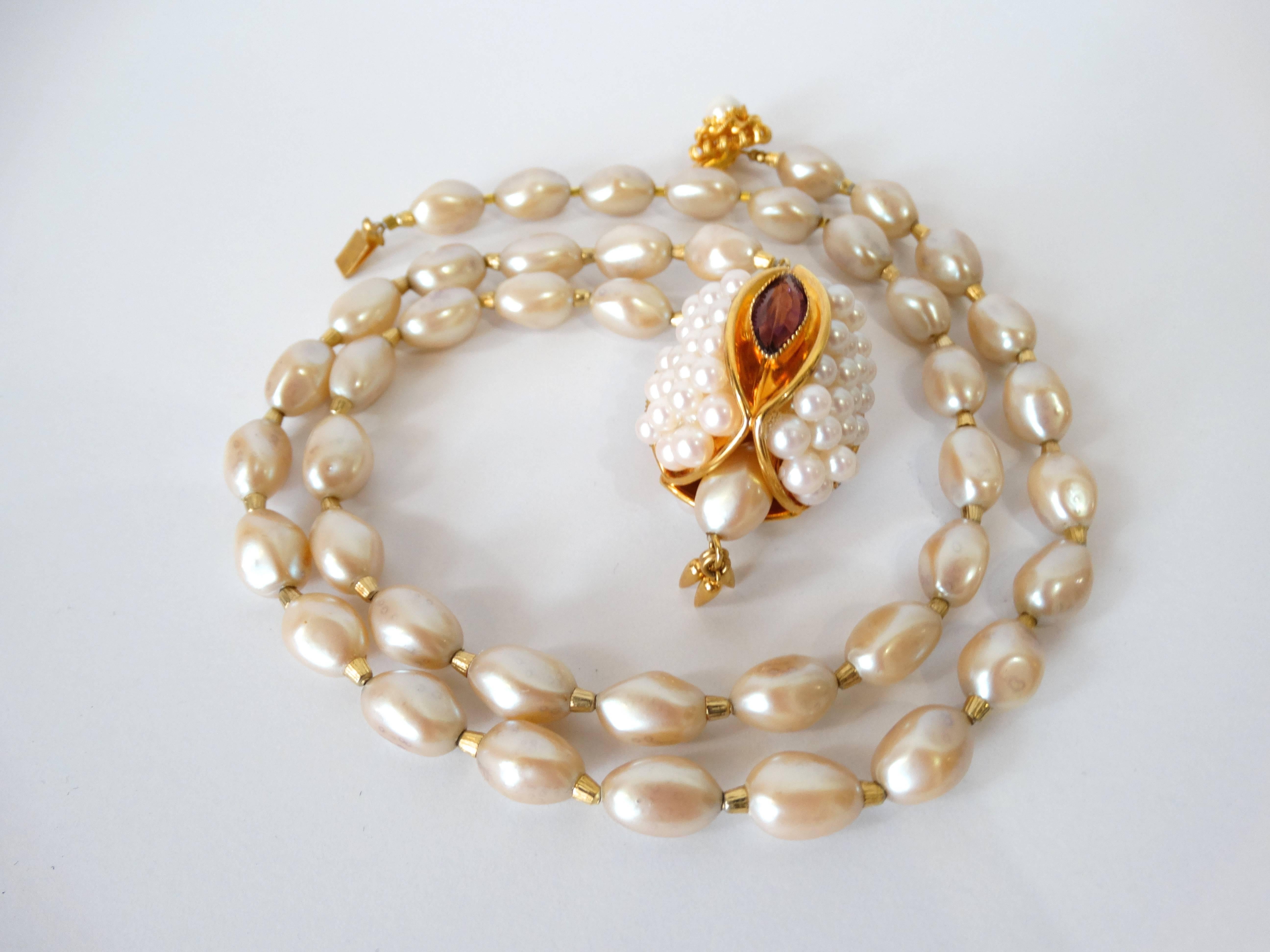 1970s William deLillo Pearl Snake Head Pendant Necklace 3