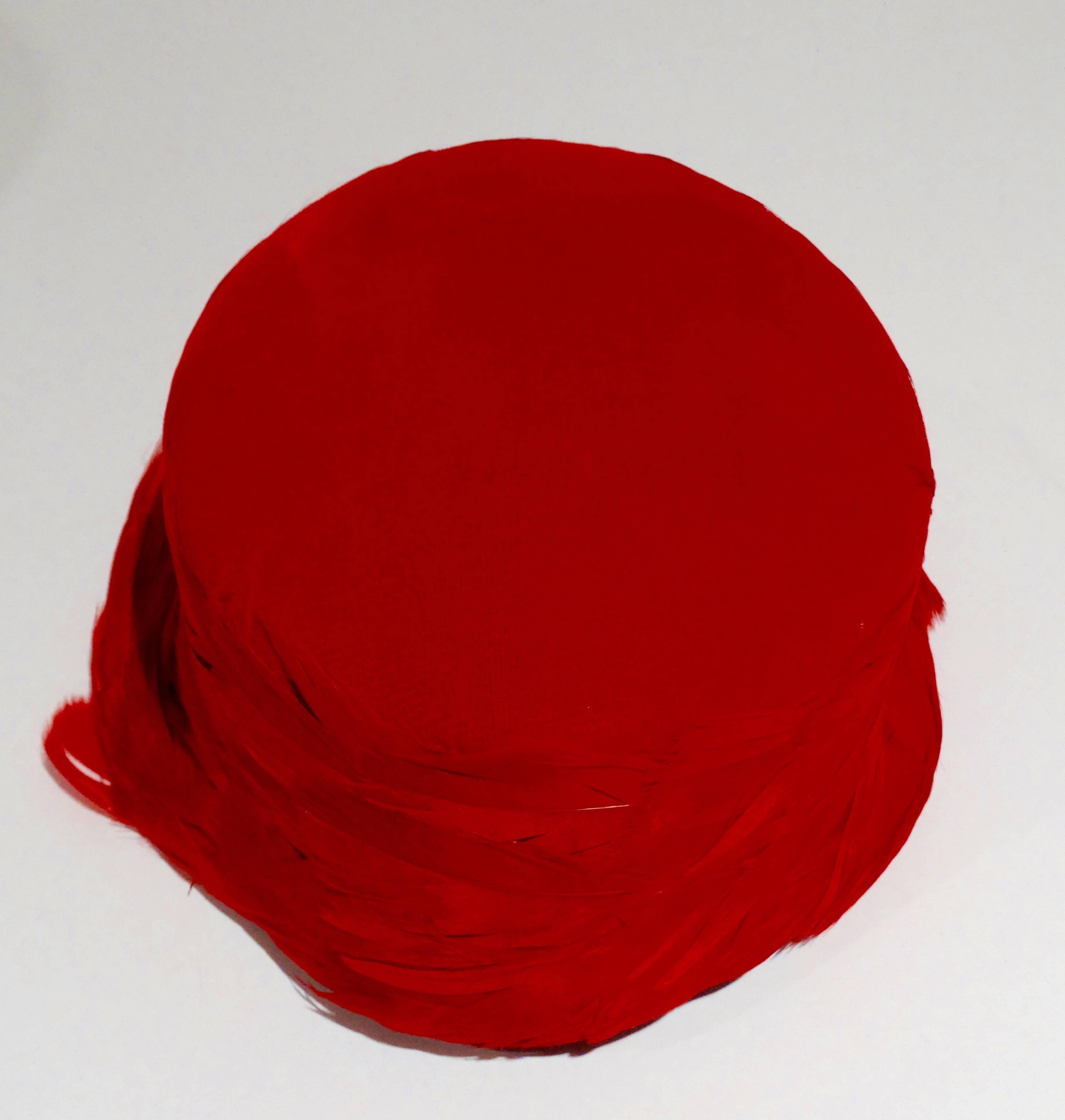 1950s Clover Lane Red Feathered Hat  1