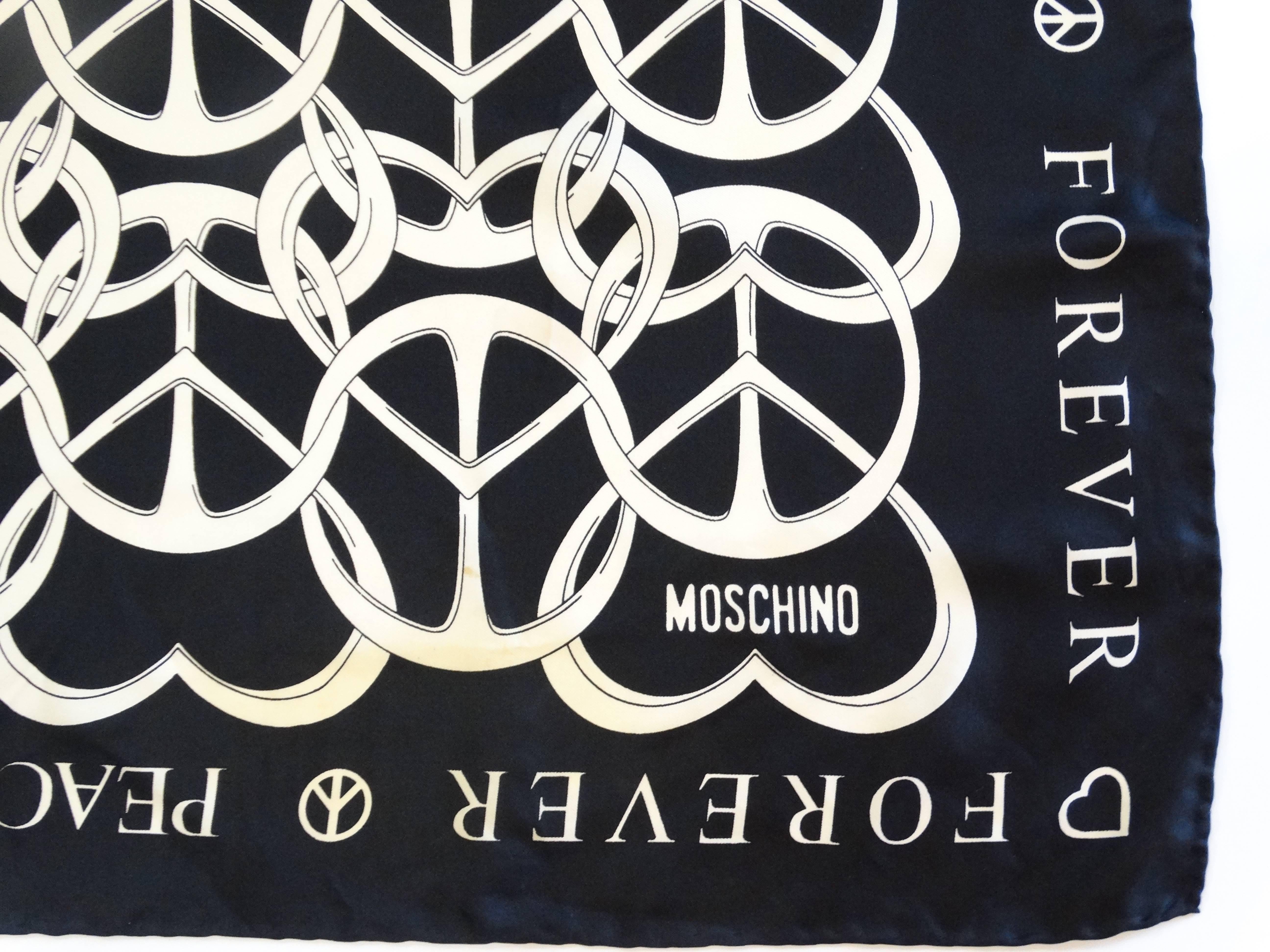 Moschino 90s 'Peace & Love Forever' Large Silk Scarf 2