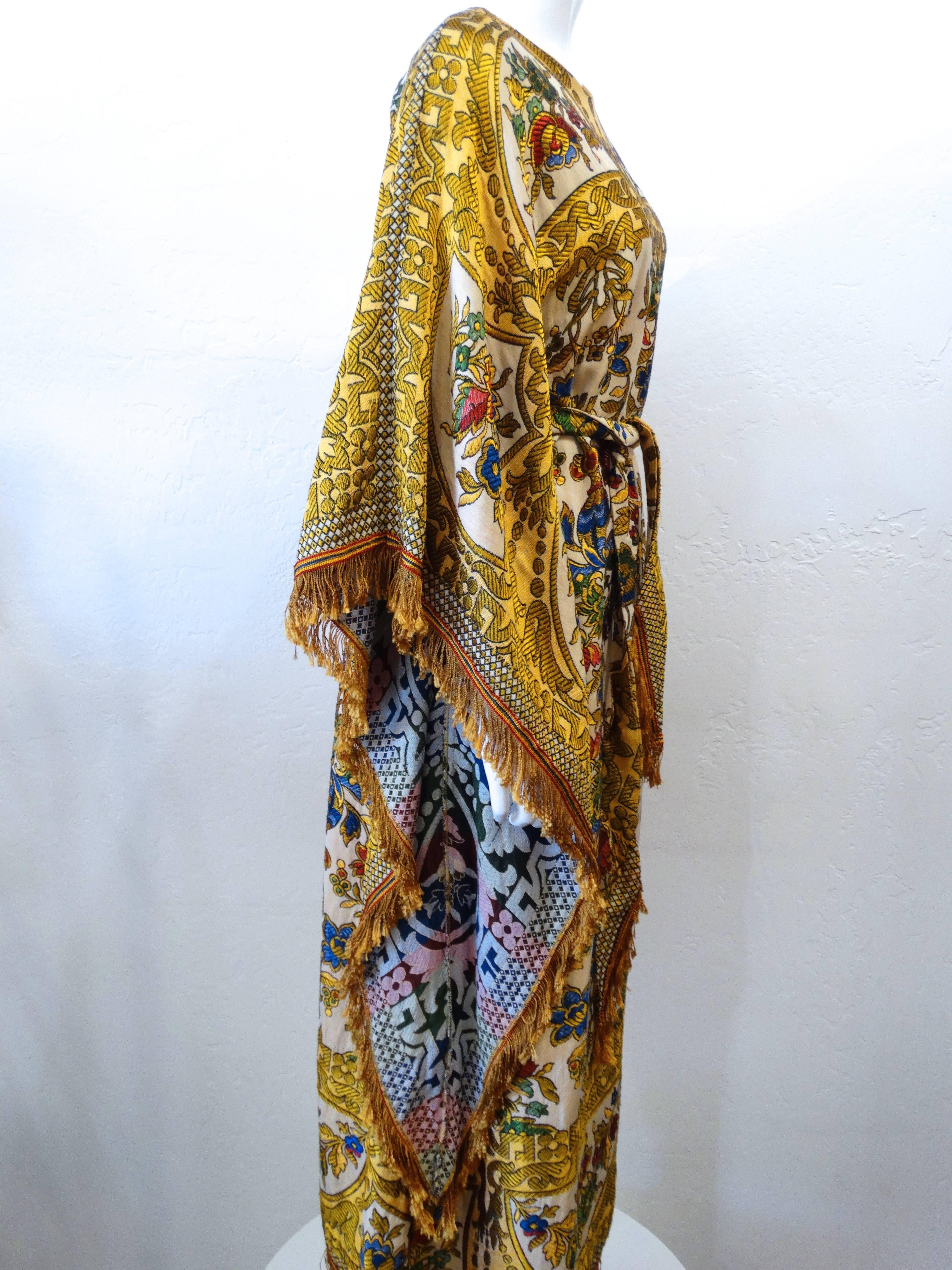1970s Georgie Keyloun Angel Wing Tapestry Kaftan Dress  2
