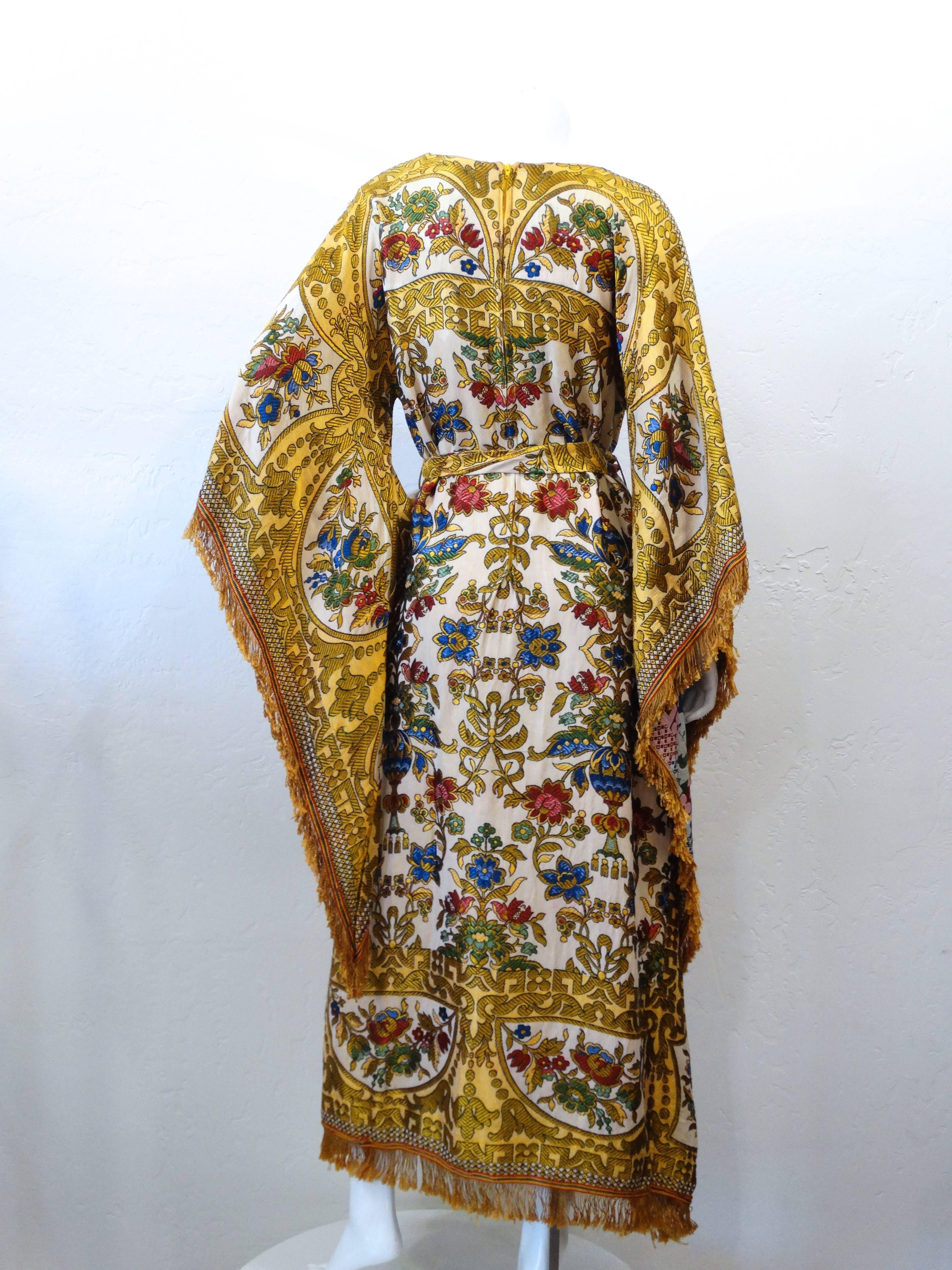 1970s Georgie Keyloun Angel Wing Tapestry Kaftan Dress  3