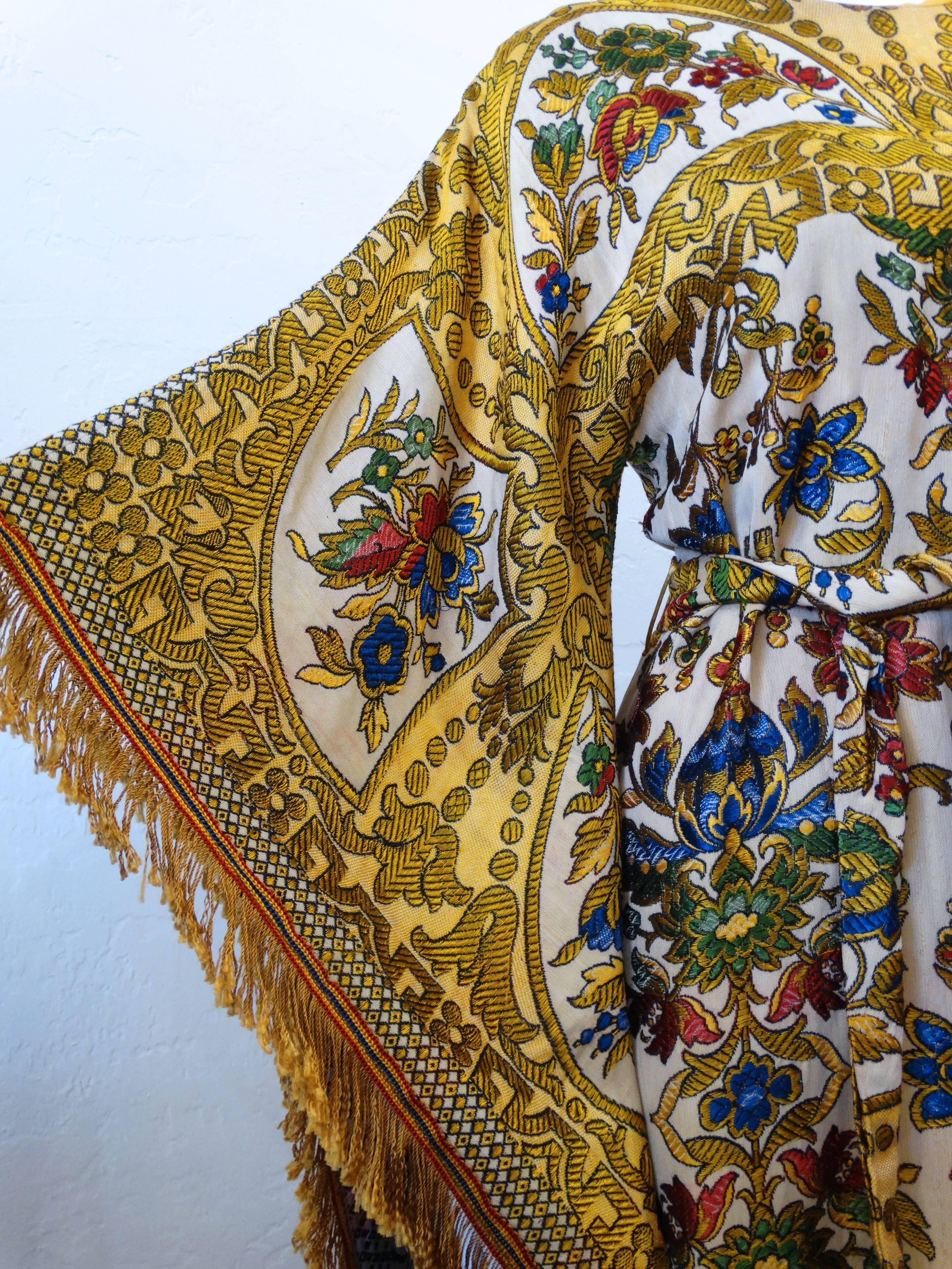 Brown 1970s Georgie Keyloun Angel Wing Tapestry Kaftan Dress 