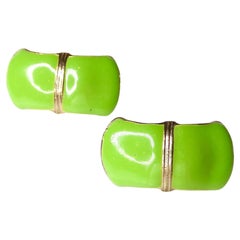 1980s Green Enamel 14k Gold Plated Curved Earrings