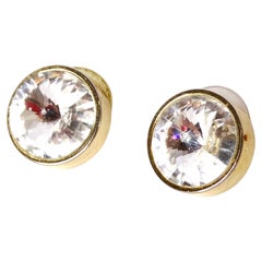 1990s Cartier Inspired Large Crystal 14k Gold Plated Stud Earrings