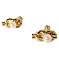 Vintage Tiffany Inspired 14k Yellow Plated Gold Costume Pearl Knot Earrings