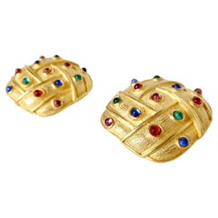 1980s Bulgari Inspired Large 18k Gold Plated Woven Motif Clip-On Earrings