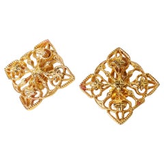 1970s 18k Gold Plated Filigree Detailed Clip-On Earrings
