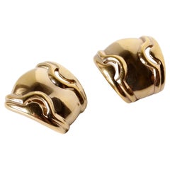 1980s Panetta 18k Gold Plated Abstract Geometric Clip-On Earrings