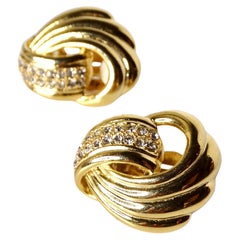 1980s Tiffany Inspired 18k Gold Plated Knot & Crystal Clip-On Earrings
