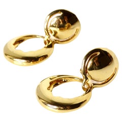 1980s YSL Inspired Door Knocker Style 18k Yellow Gold Plated Earrings
